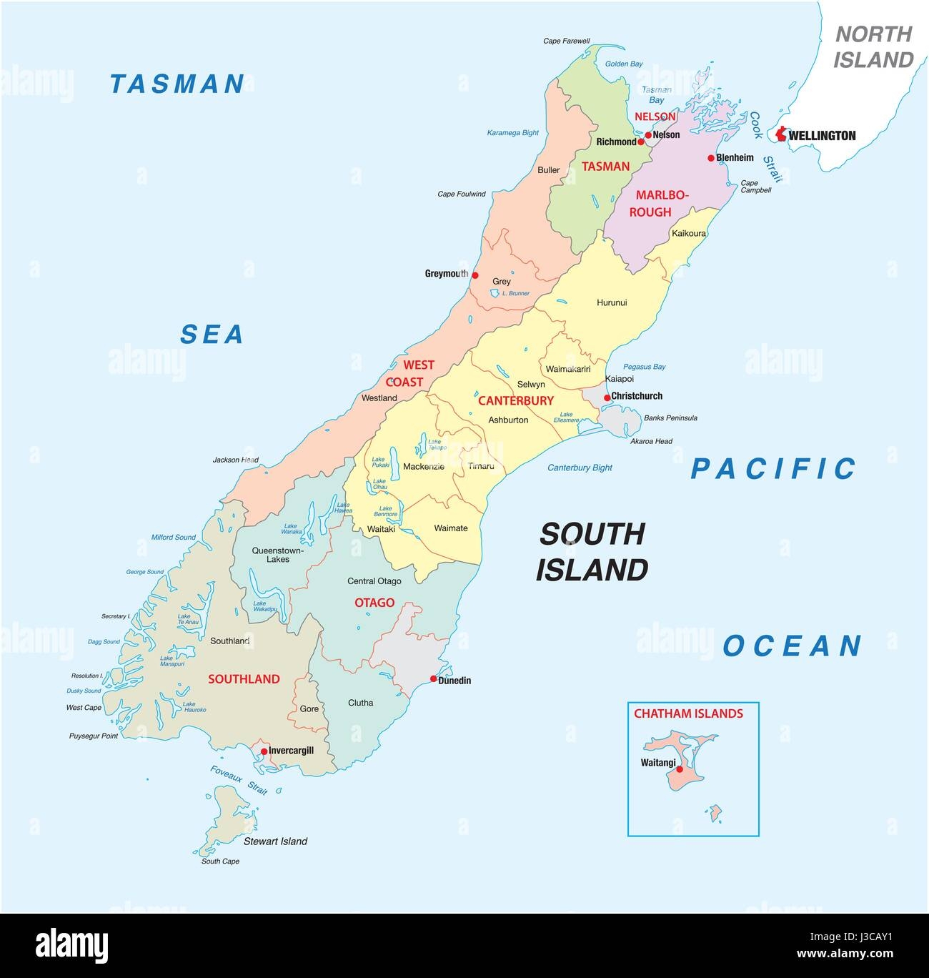New Zealand South Island Administrative And Political Map Stock Vector Image Art Alamy