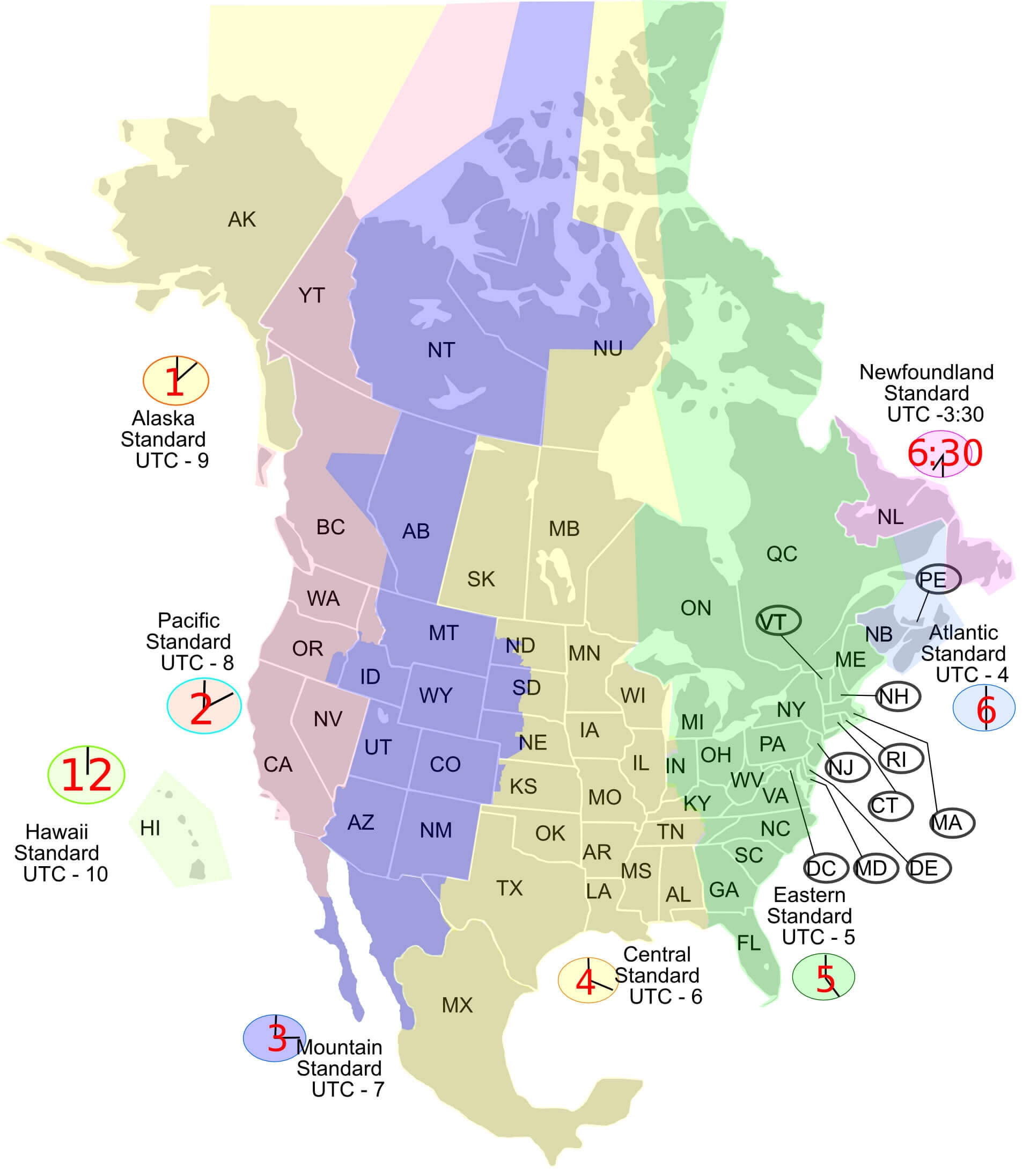 North America Time Zones With Cities States Guide Of The World