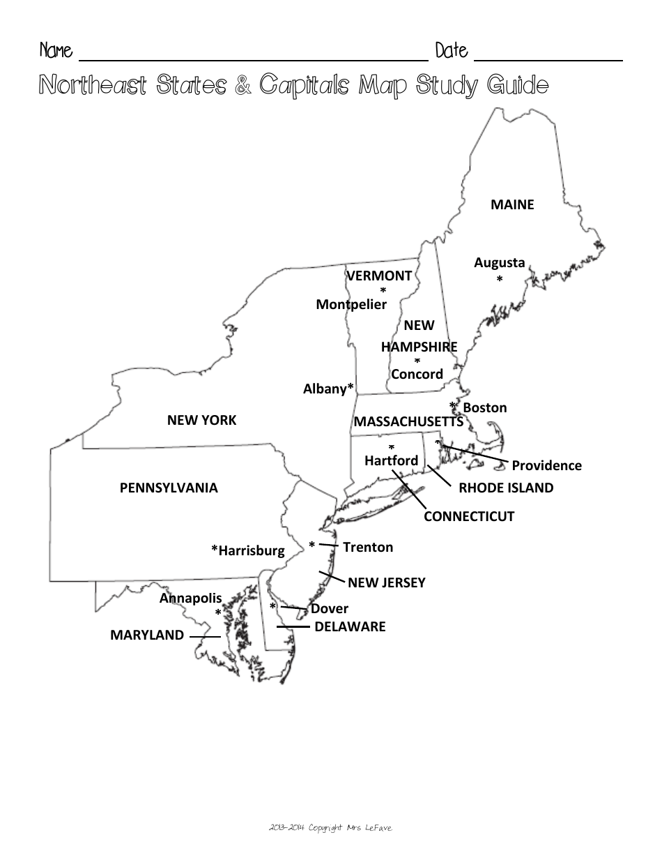 Northeast States Capitals Map Worksheet And Flashcards Download Printable PDF Templateroller