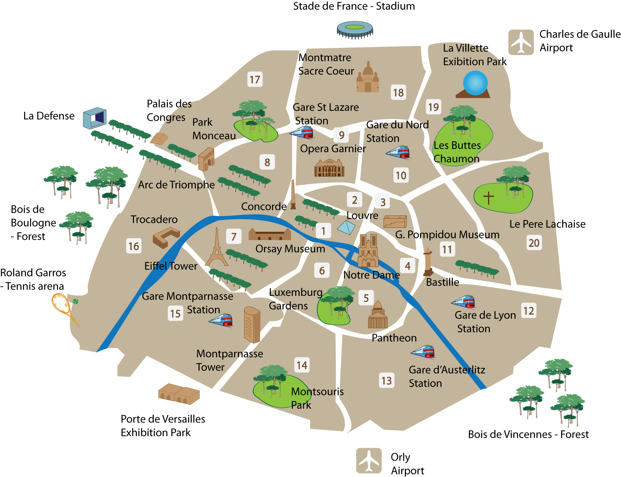 Paris Main Districts Paris Map France Just For You