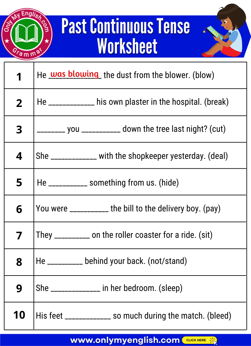 Past Continuous Tense Exercises With Answers Onlymyenglish