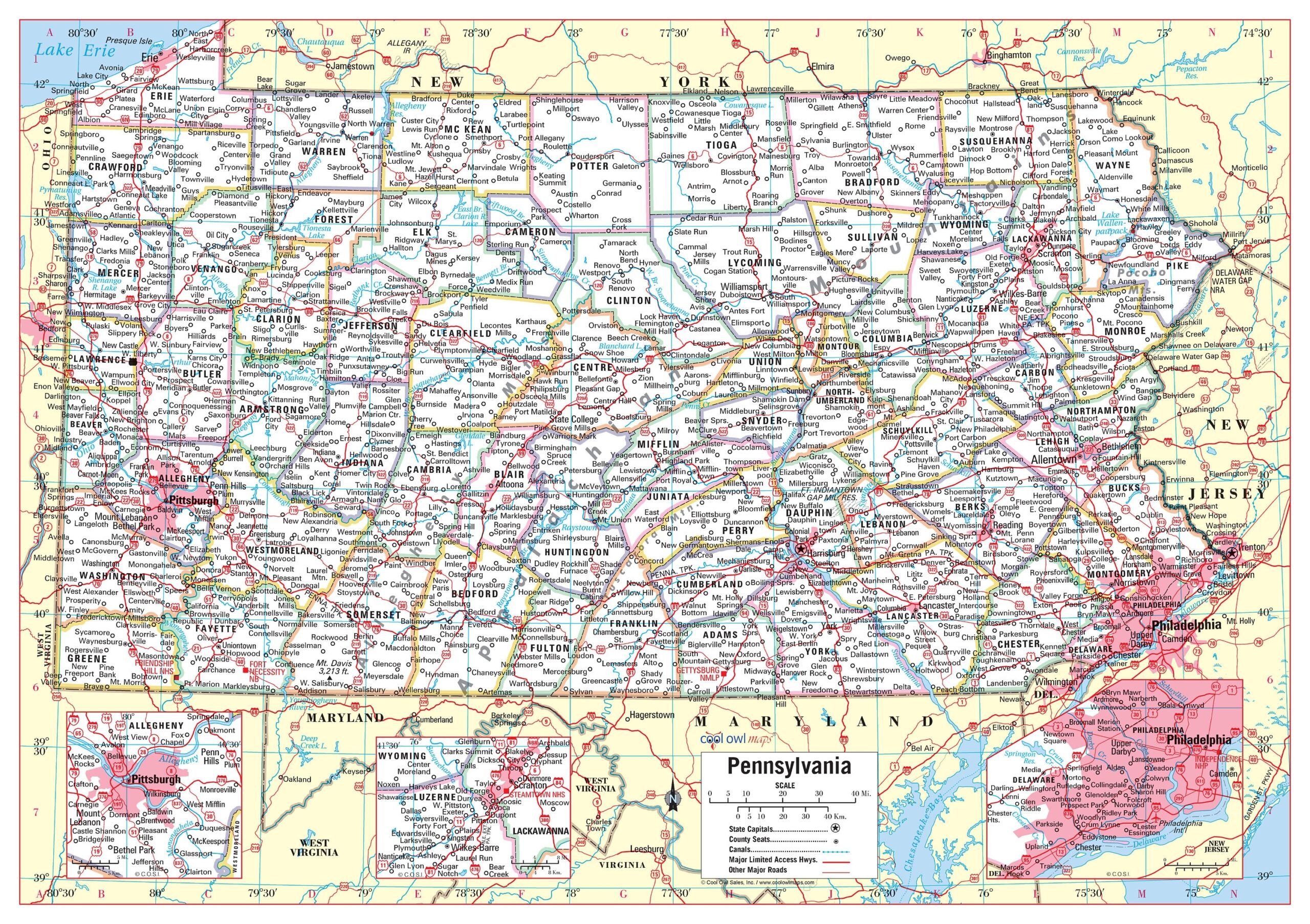 Pennsylvania State Wall Map Large Print Poster Etsy Denmark