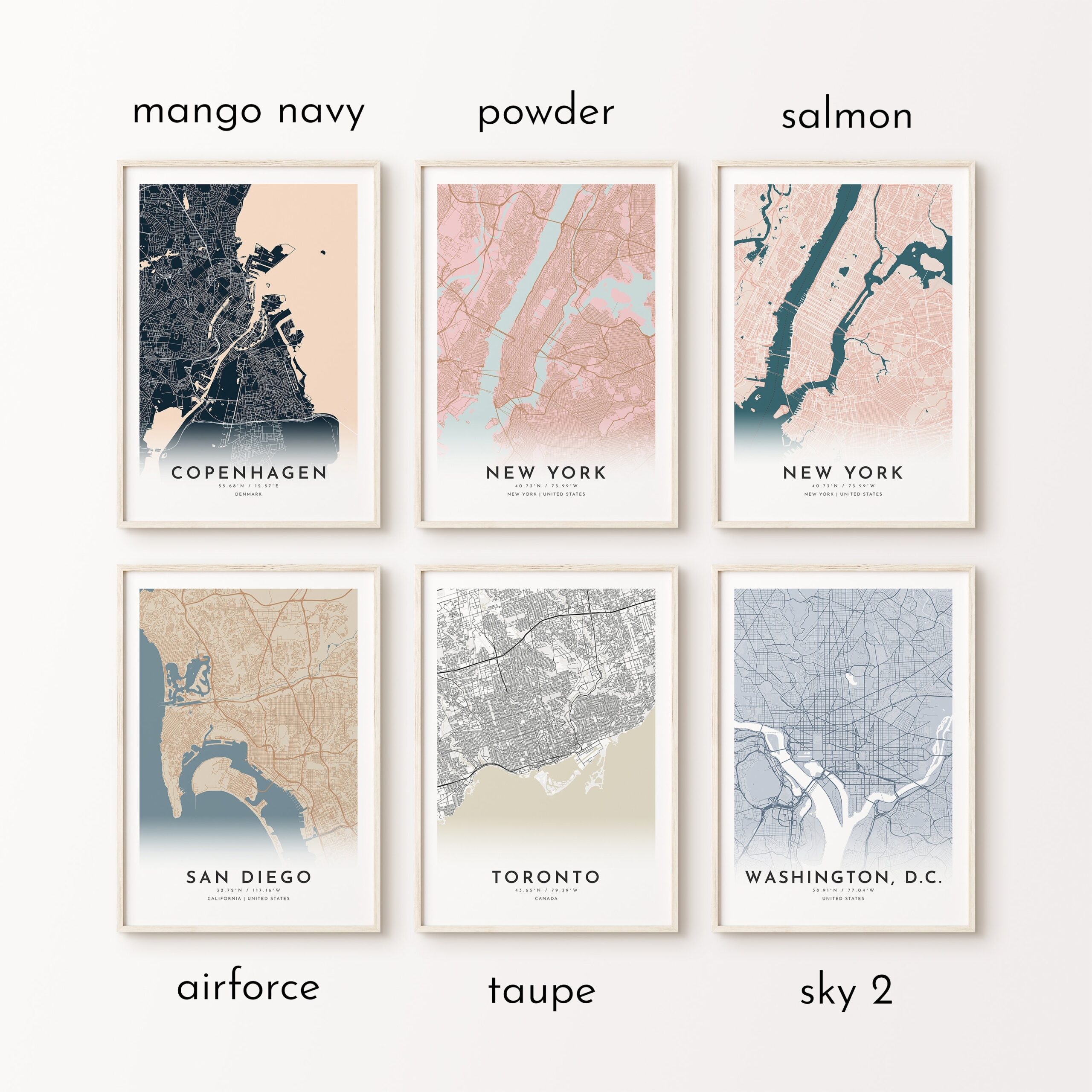 Personalized Map Prints Set Of Four Custom City Locations Etsy