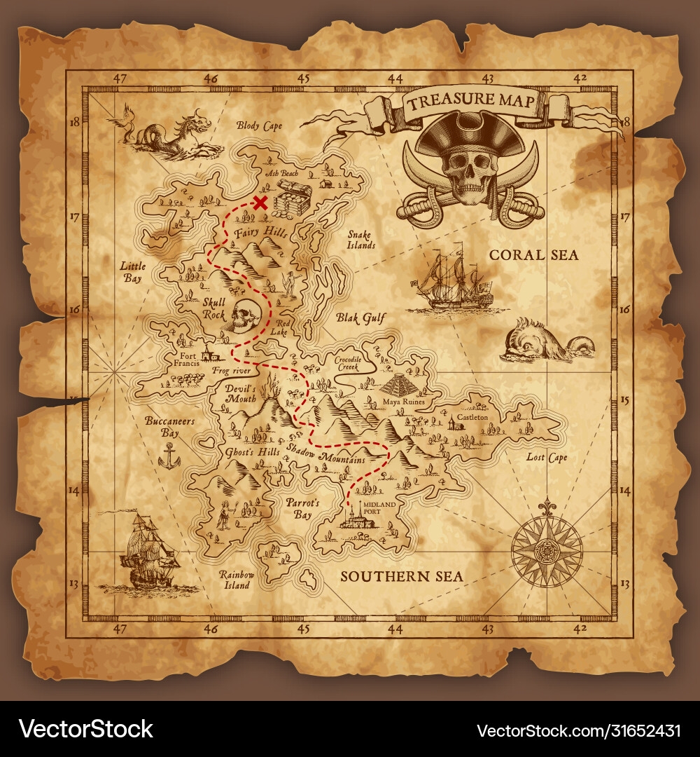 Pirate Treasure Map 31652431 Royalty Free Vector VectorStock