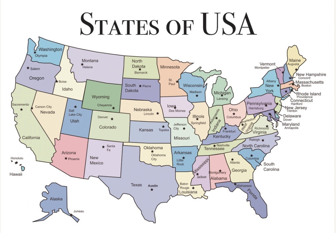 Poster Educational Learning Resource USA United States Map 50 States Capitals Capital Geography Learning Wall School Kids Optional Laminated Etsy Norway