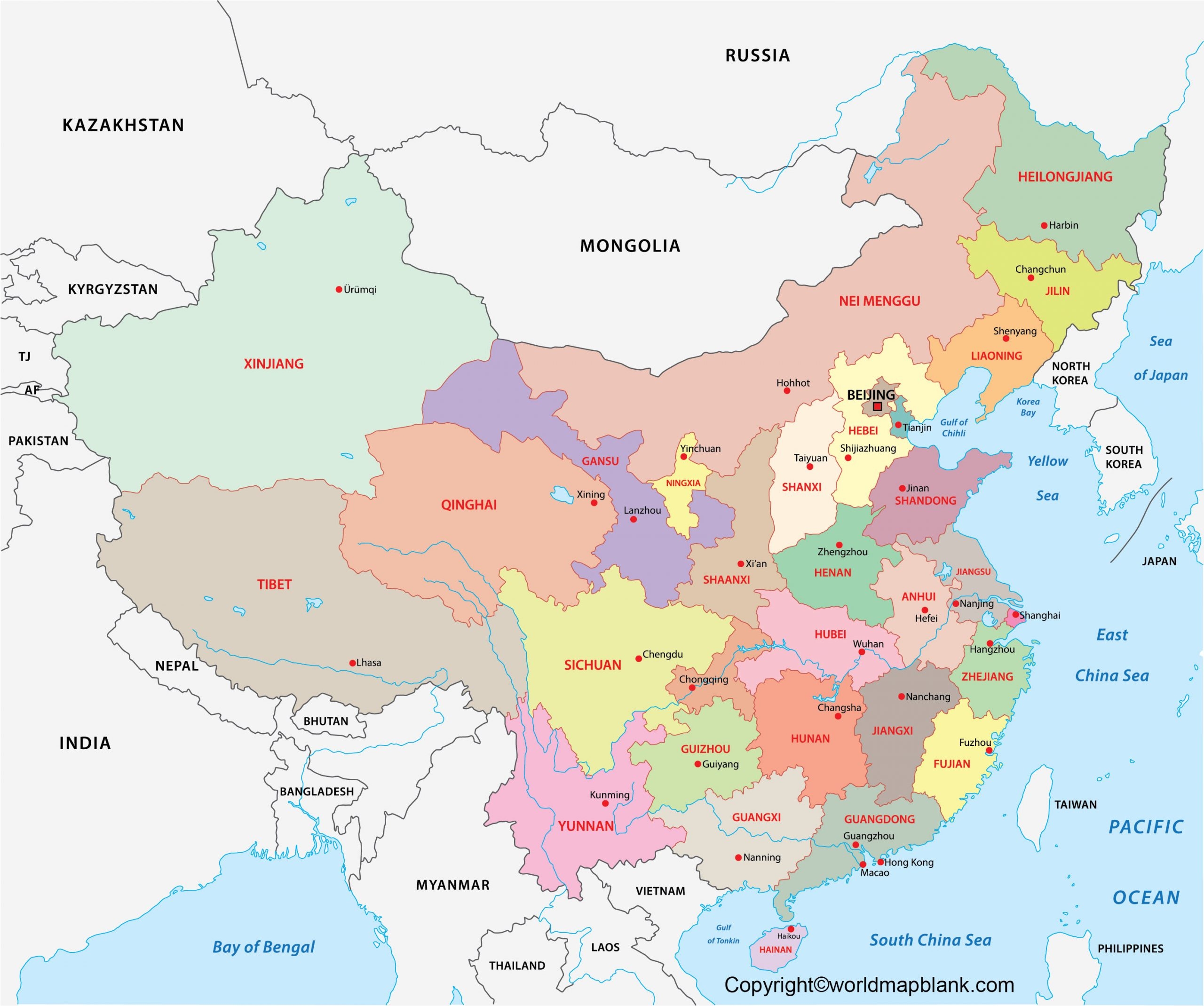 Printable Labeled Map Of China With Provinces PDF World Map Blank