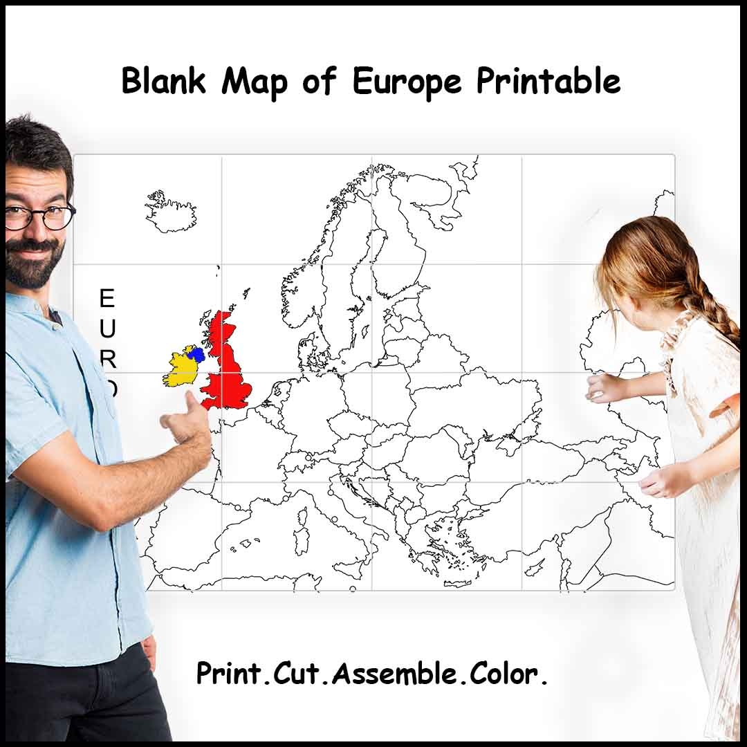Printable Map Of Europe Sizes 4 9 Or 16 Sheets Of Paper