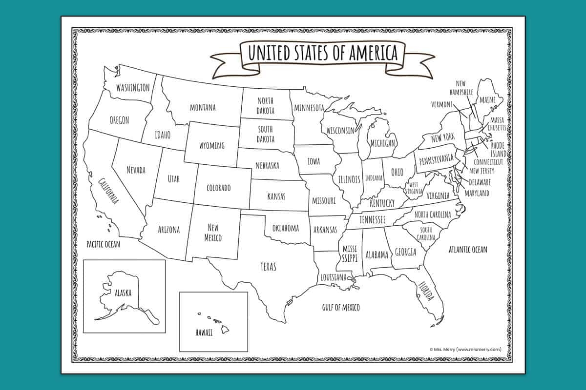 Printable Map Of The United States Mrs Merry Worksheets Library