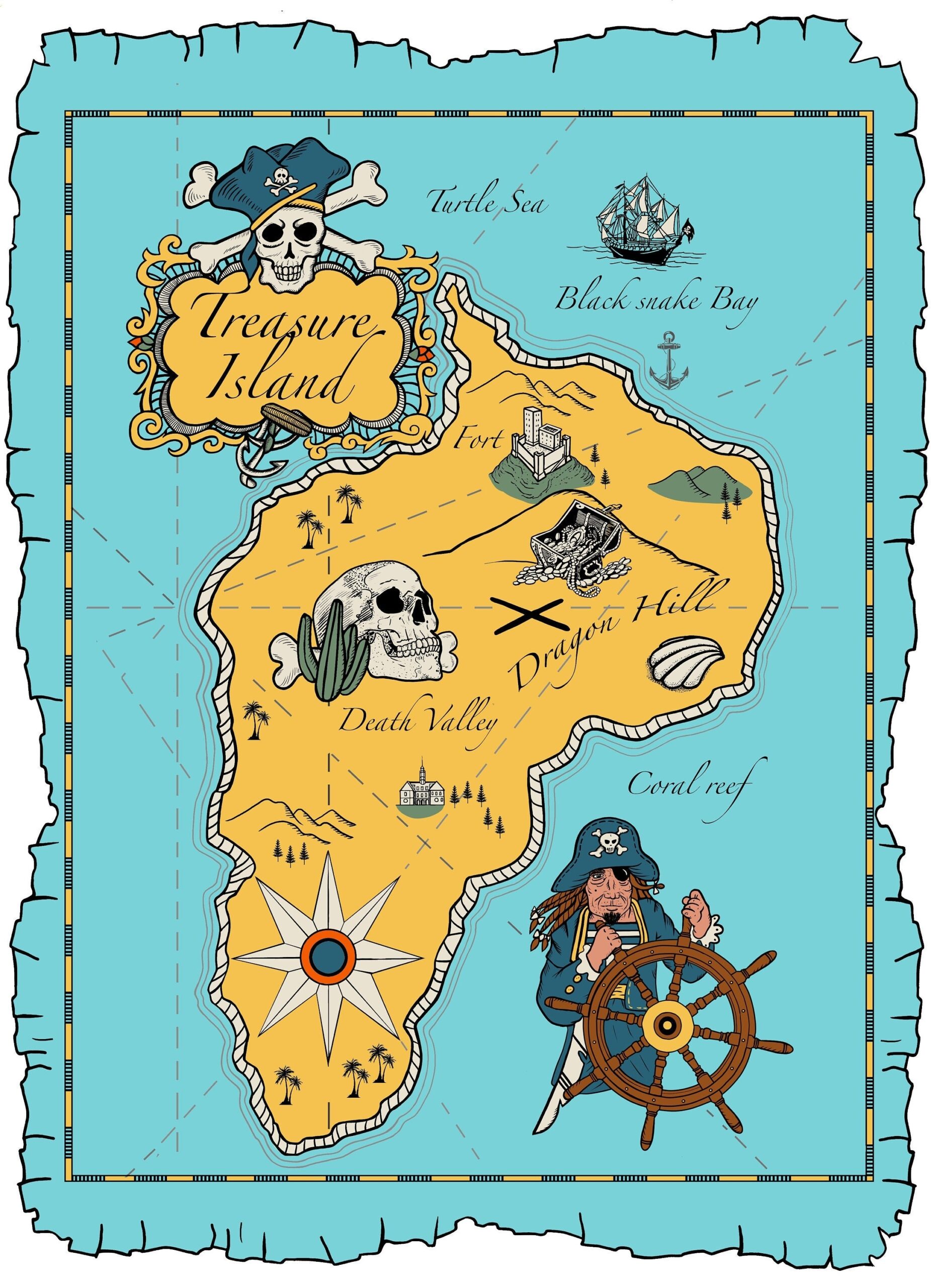 Printable Pirate Treasure Map Coloring Page Customizable Party Invitation PDF Download Etsy