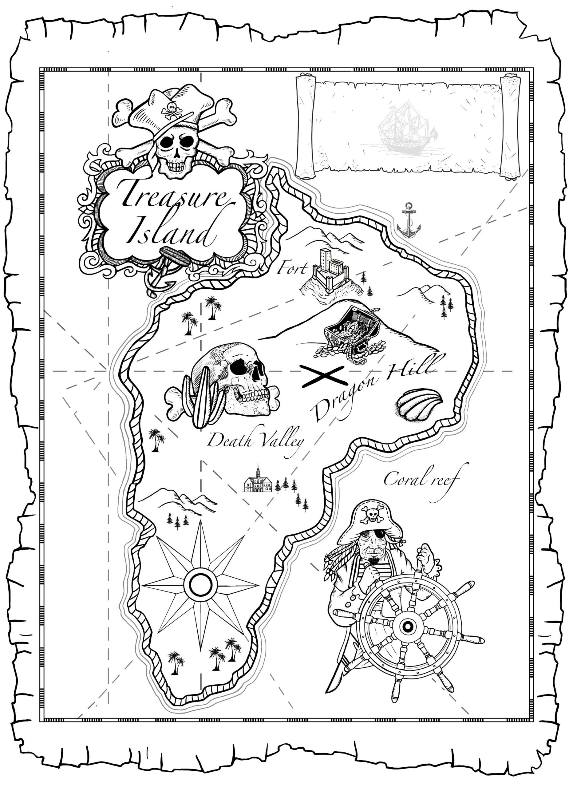 Printable Pirate Treasure Map Coloring Page Customizable Party Invitation PDF Download Etsy