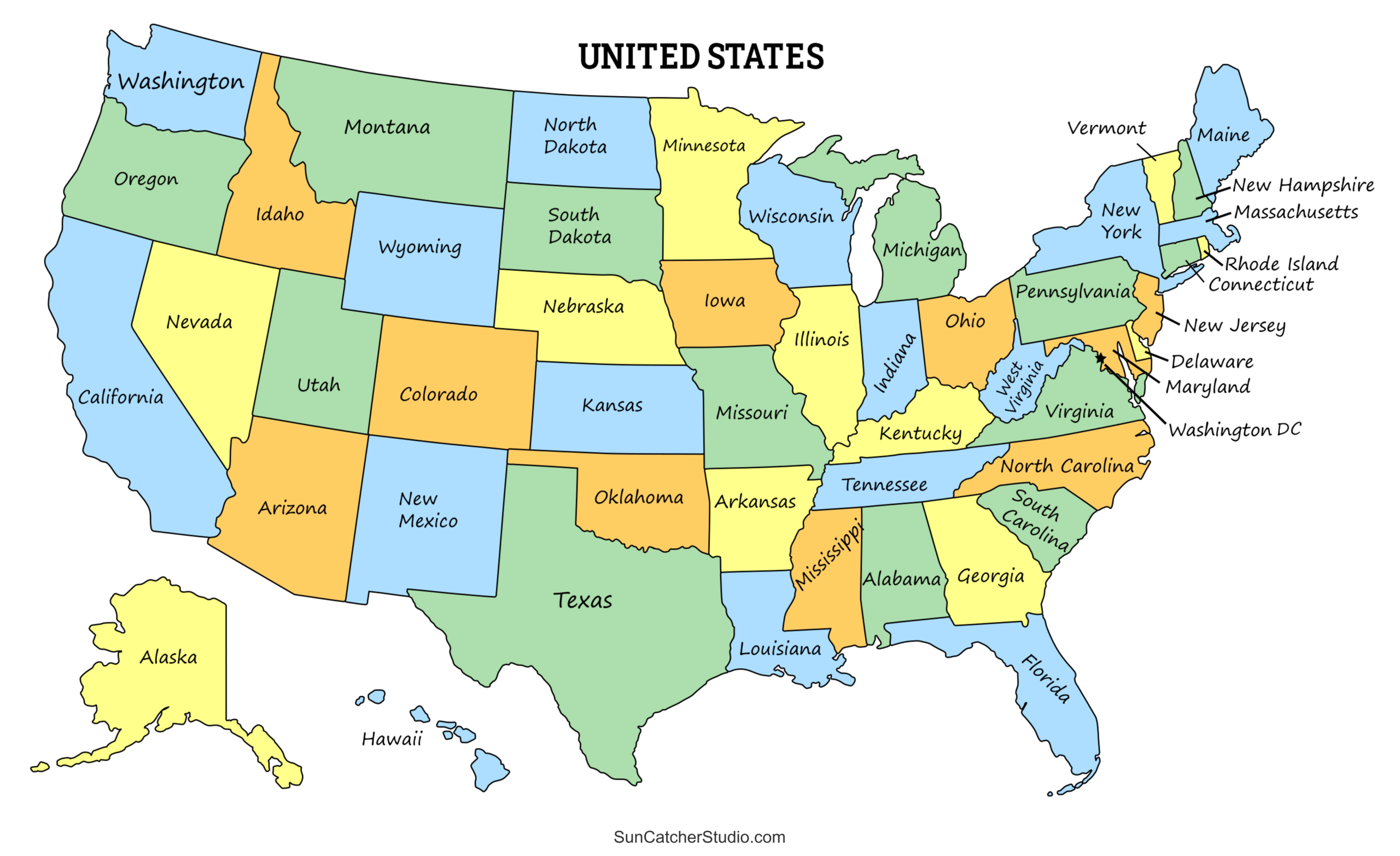 Printable US Maps With States USA United States America Free Printables Lettering SVG Files Tools Apps