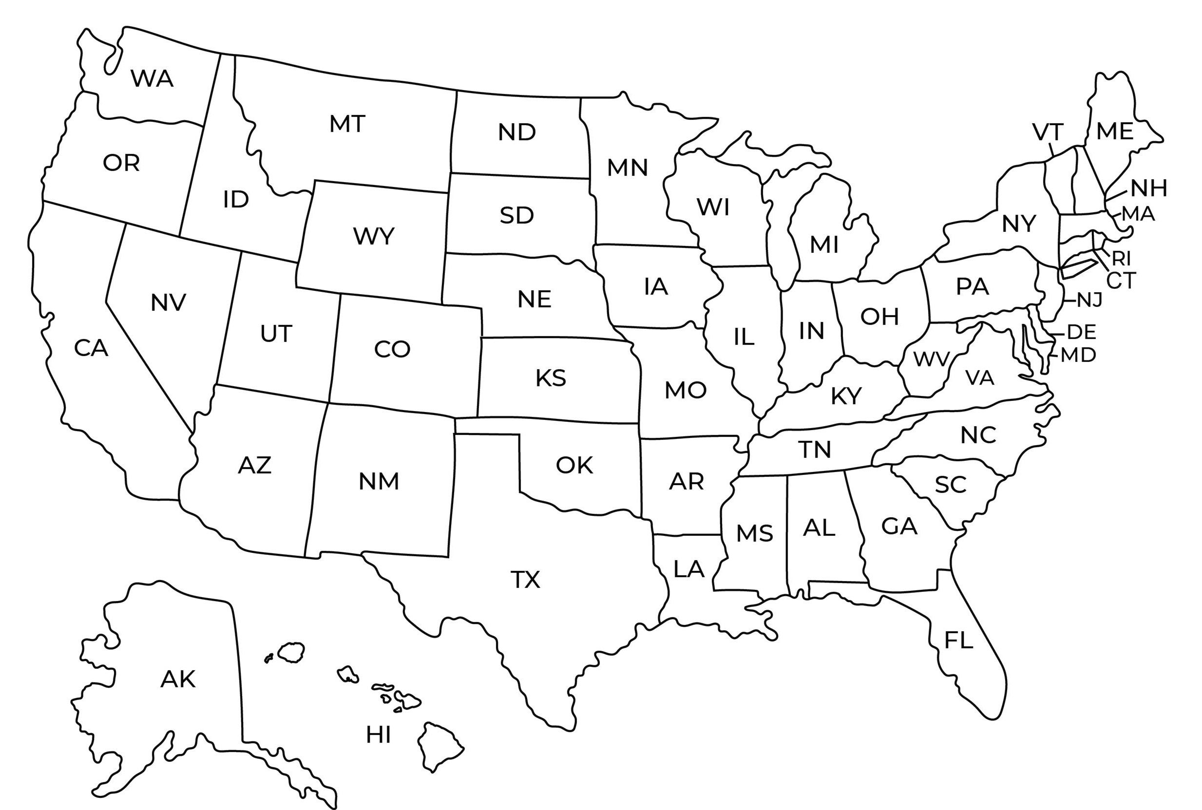 Printable USA Map Black White USA Wall Art With States Cute United States Map Download Modern Minimalist Geography Decor Etsy Israel
