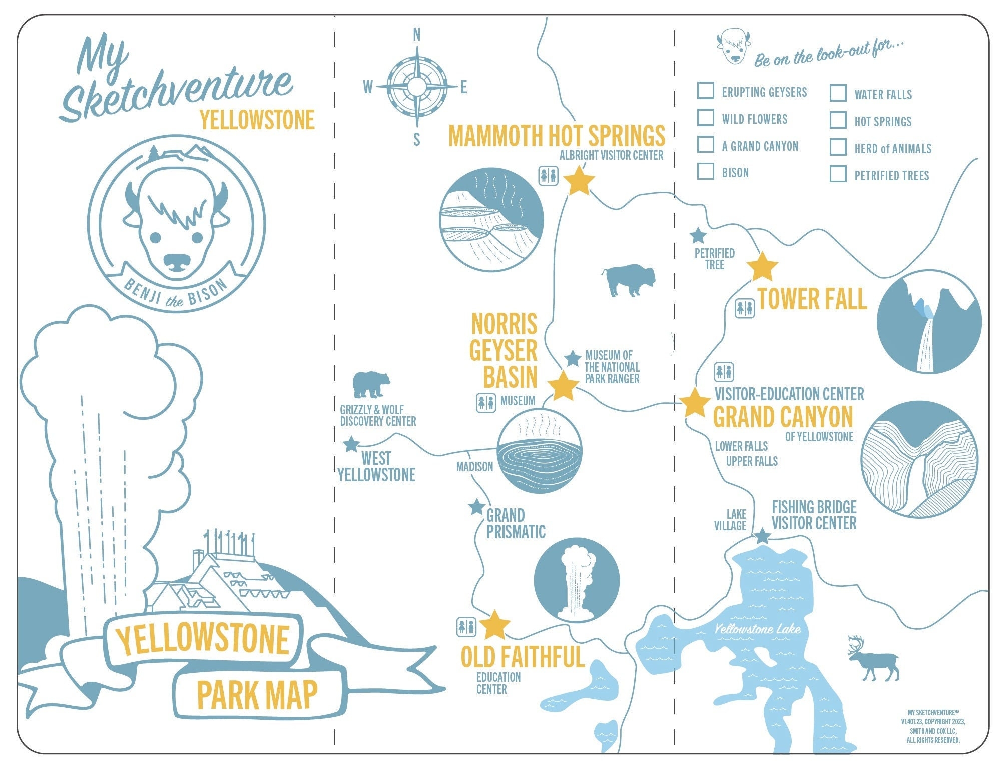 Printable YELLOWSTONE National Park Map Print And Fold Great For Kids 5 12 For Basic Overview Of Key Areas Of Interest Etsy UK