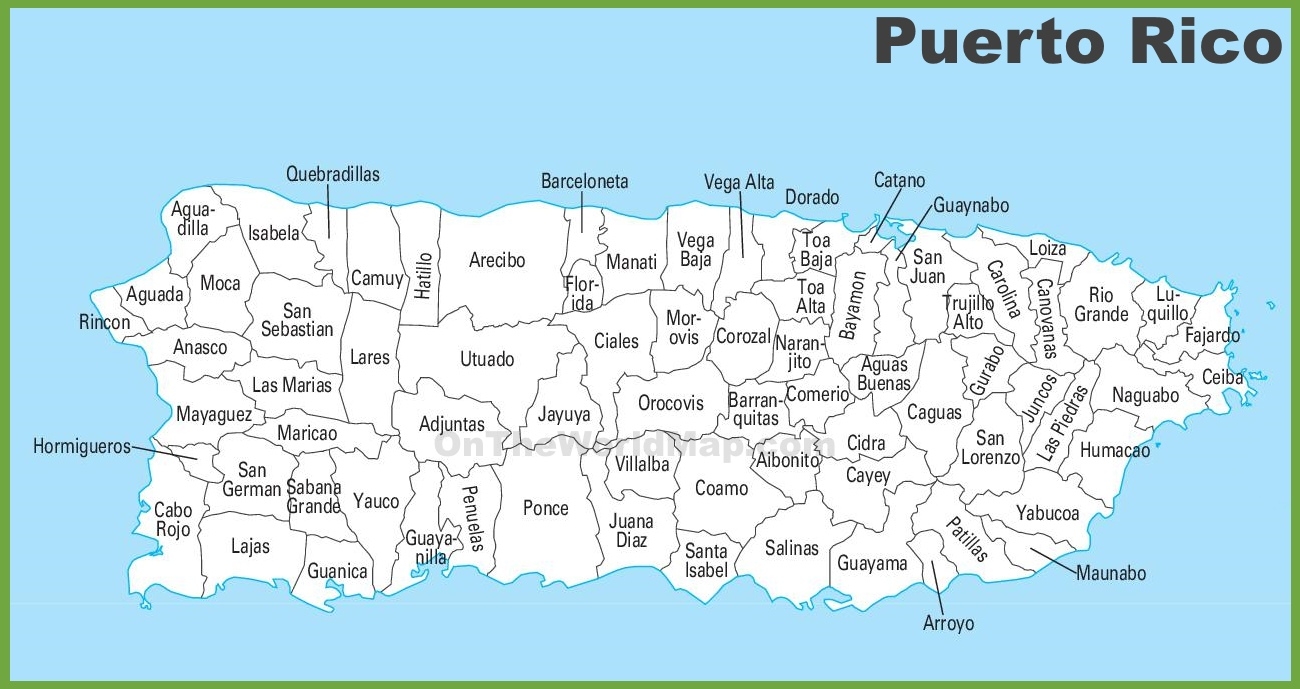 Puerto Rico Municipalities Map Ontheworldmap Puerto Rico Municipalities Map Ontheworldmap