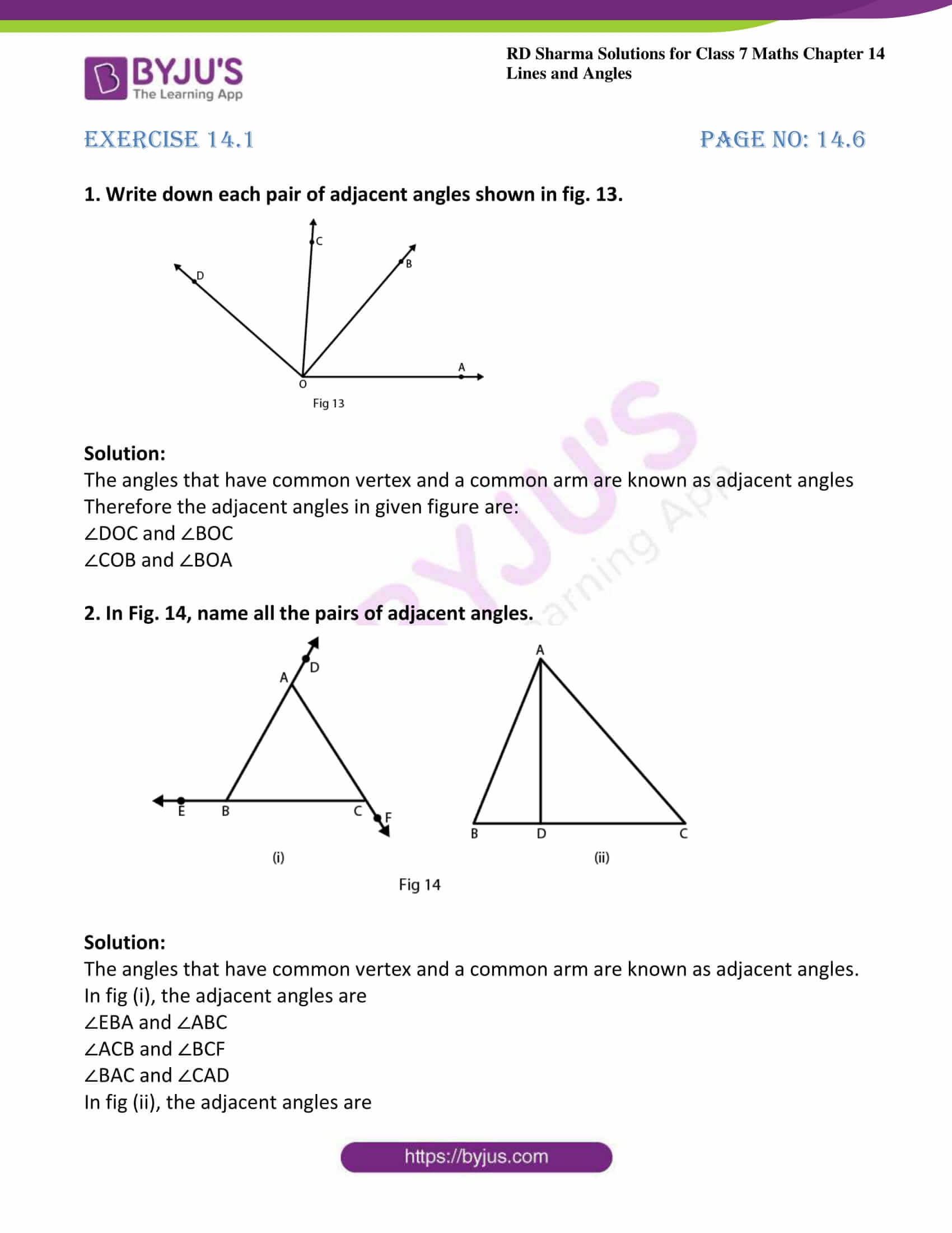 RD Sharma Solutions Class 7 Maths Chapter 14 Lines And Angles Exercise 14 1