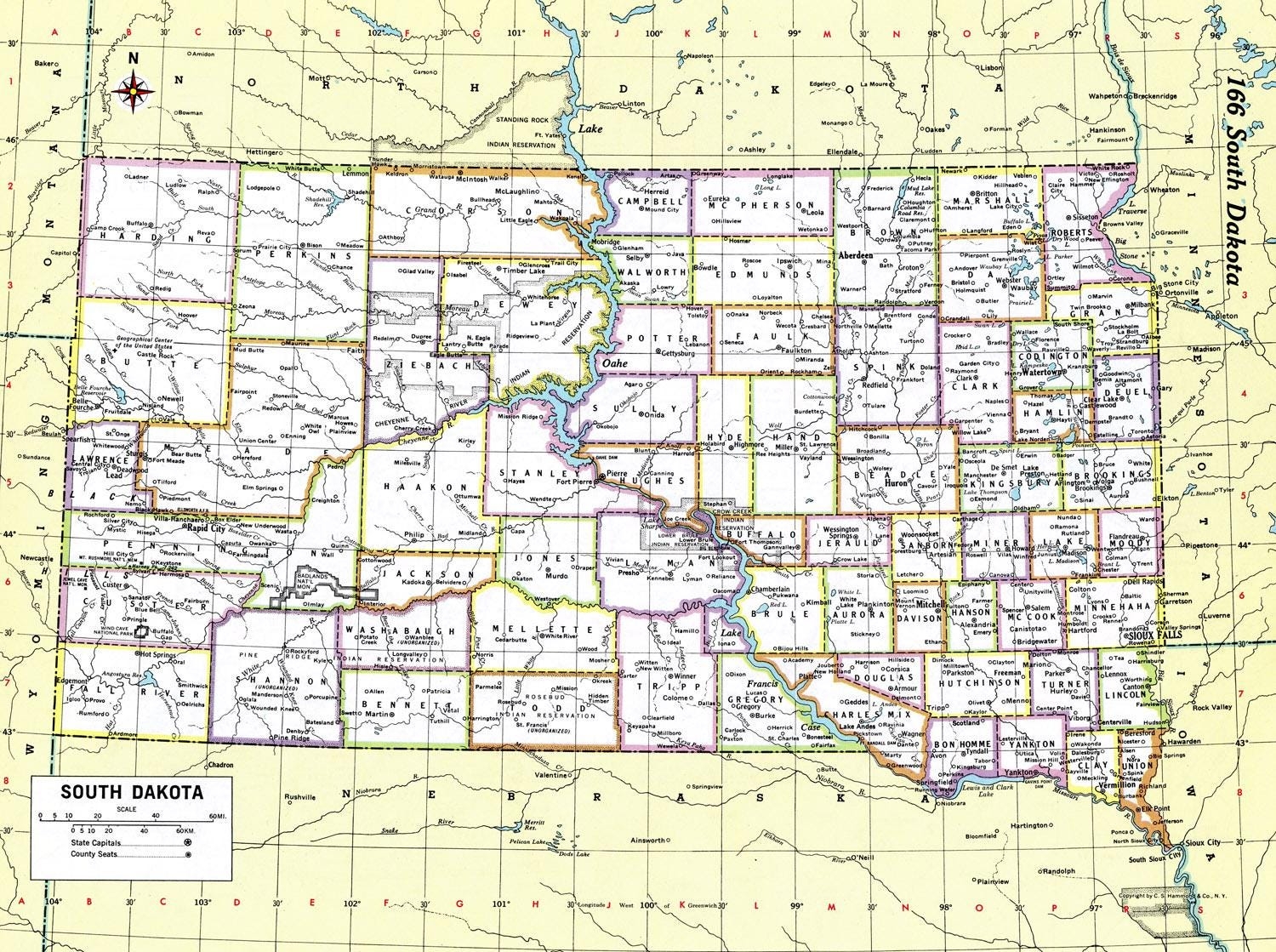 South Dakota Map Instant Download Printable Map Digital Download Wall Art Antique Map Etsy