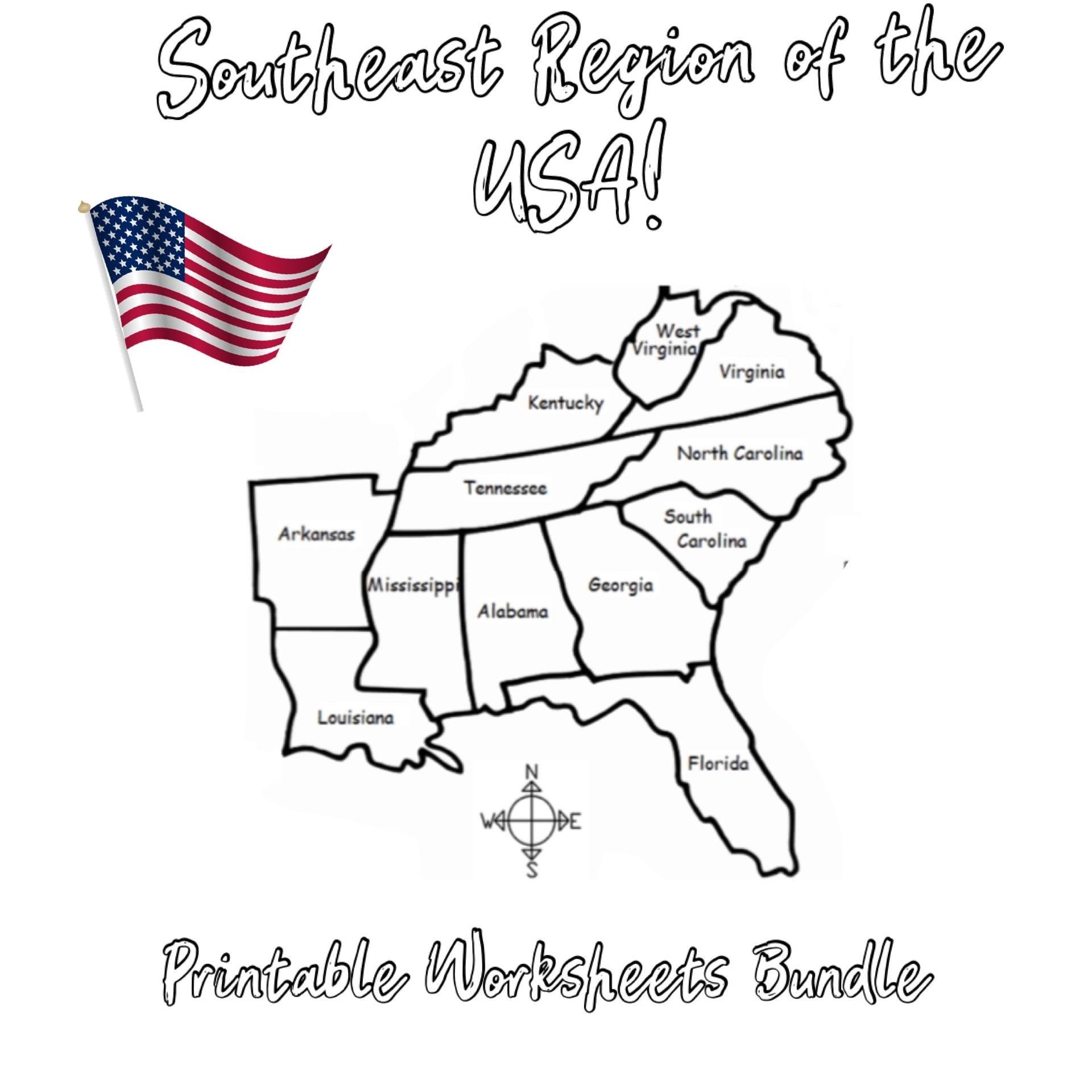 Southeast Region Of The USA Printable Worksheets Bundle Etsy