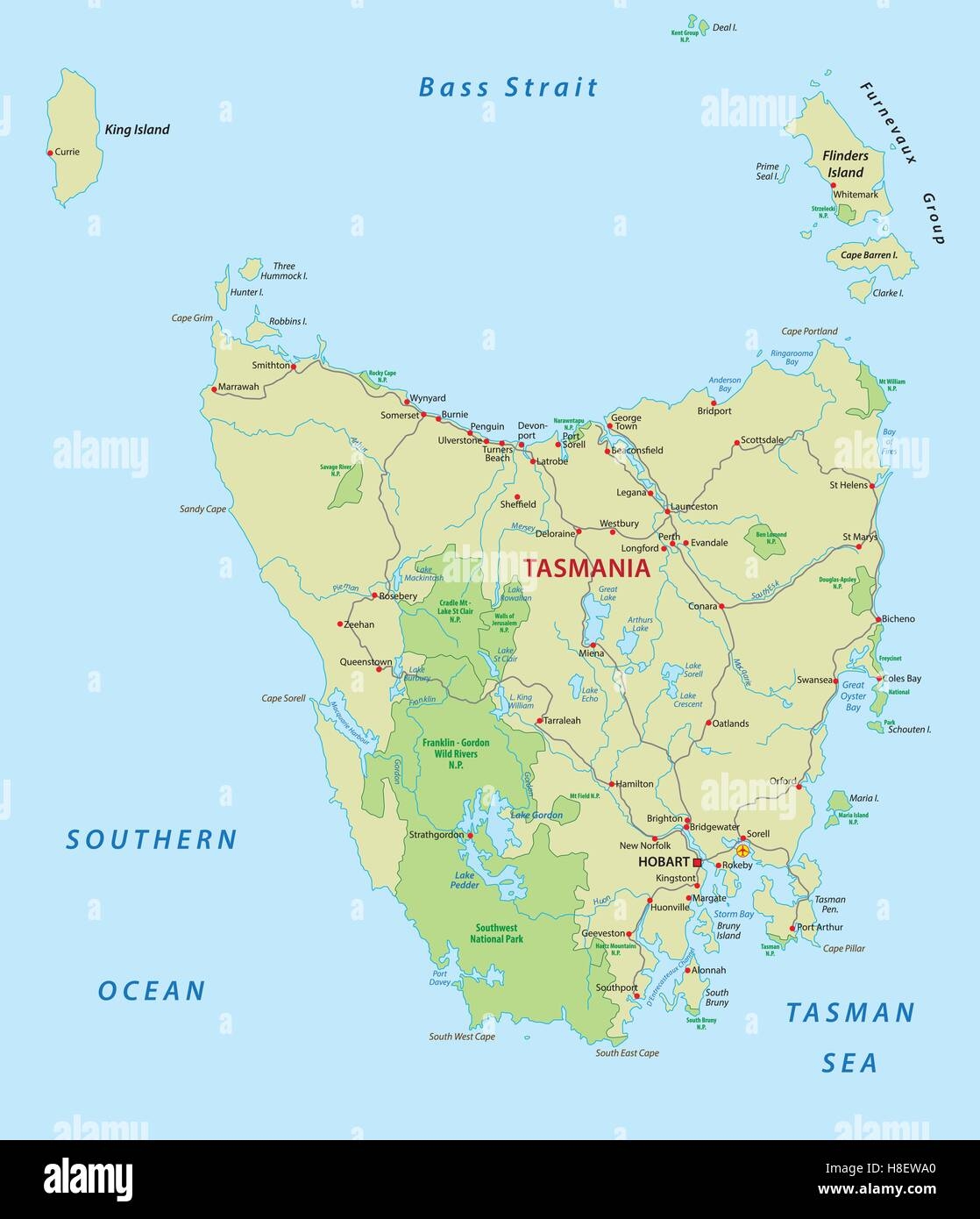 Tasmania Road Map Stock Vector Image Art Alamy