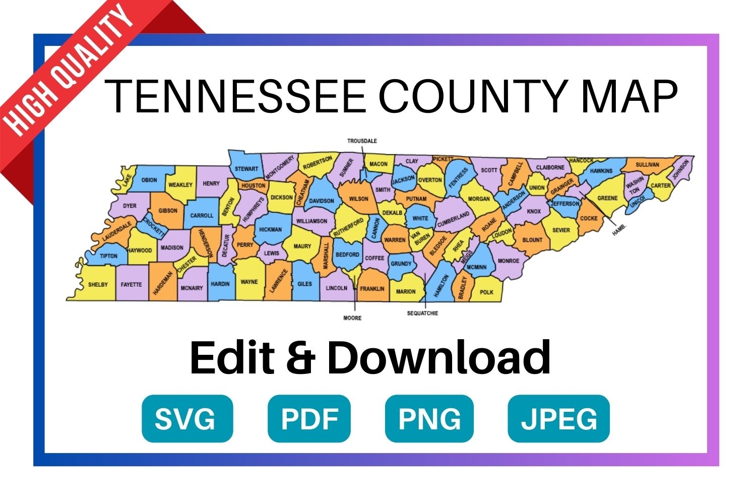 Tennessee County Map Editable Printable State County Maps