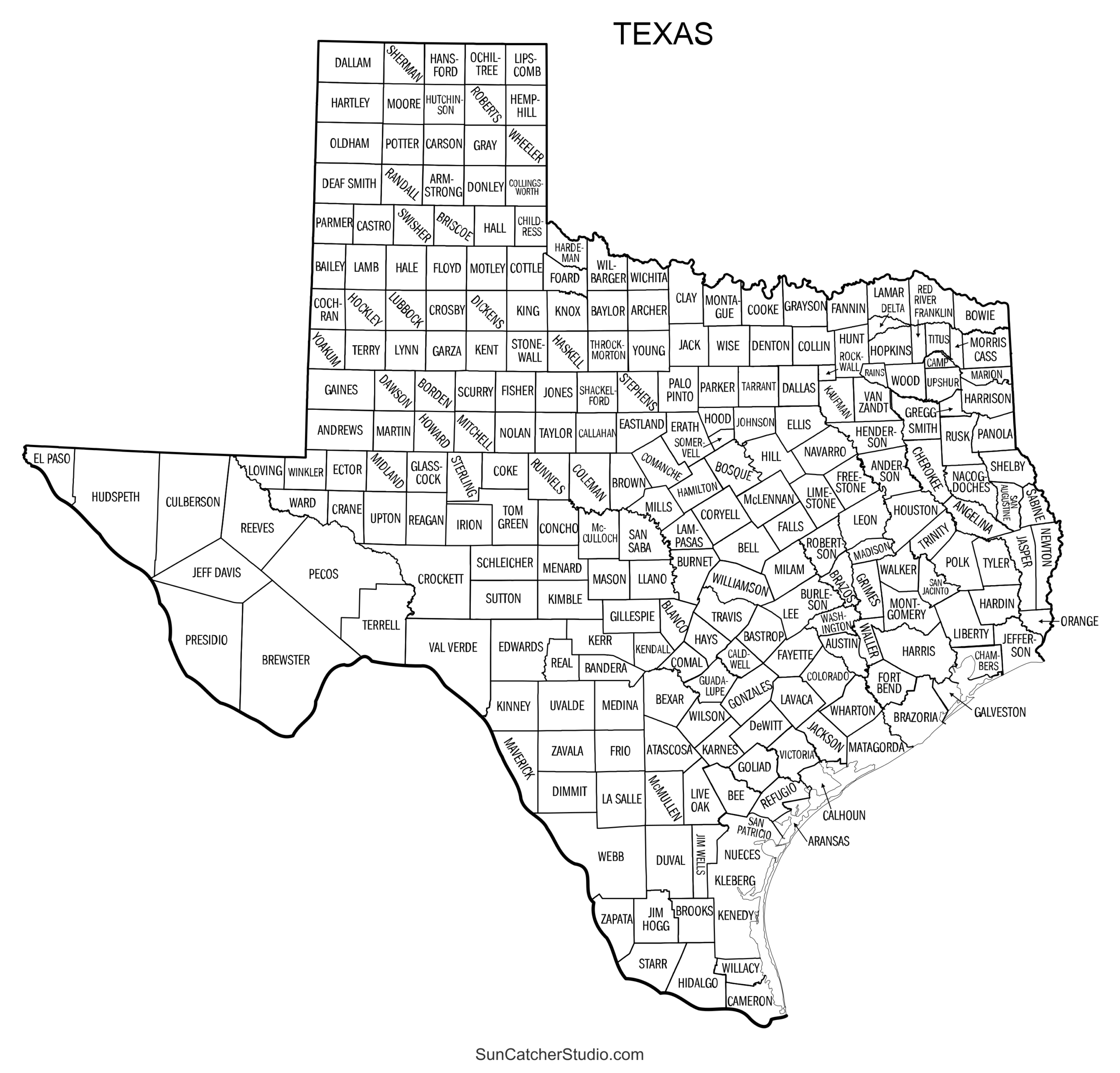 Texas County Map Printable State Map With County Lines Free Printables Lettering SVG Files Tools Apps