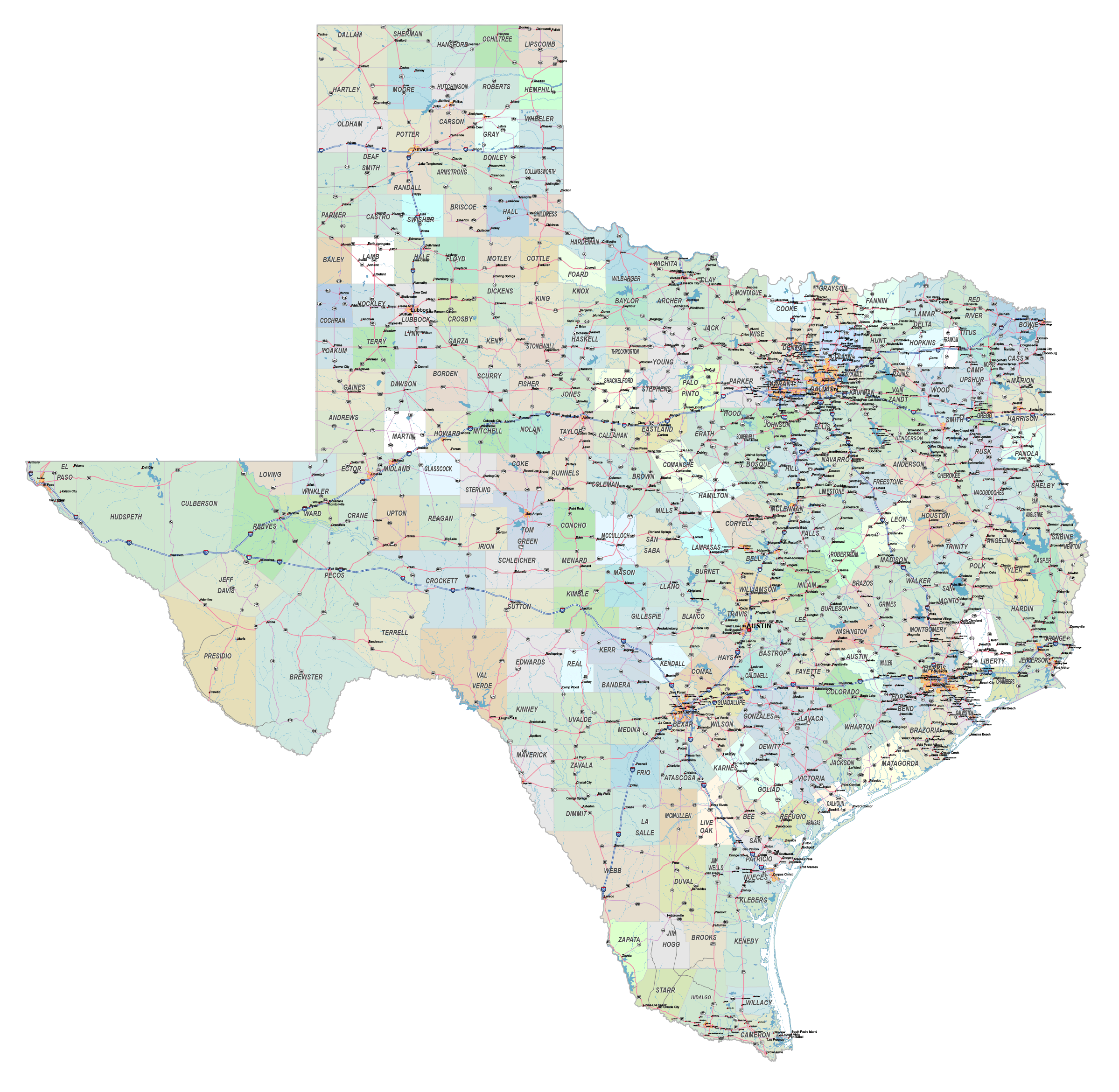 Texas Road And City Map Your vector maps