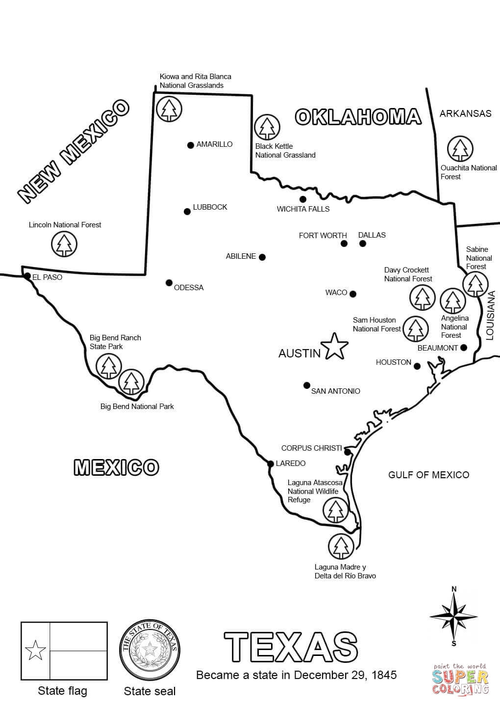 Texas State Map Coloring Page Free Printable