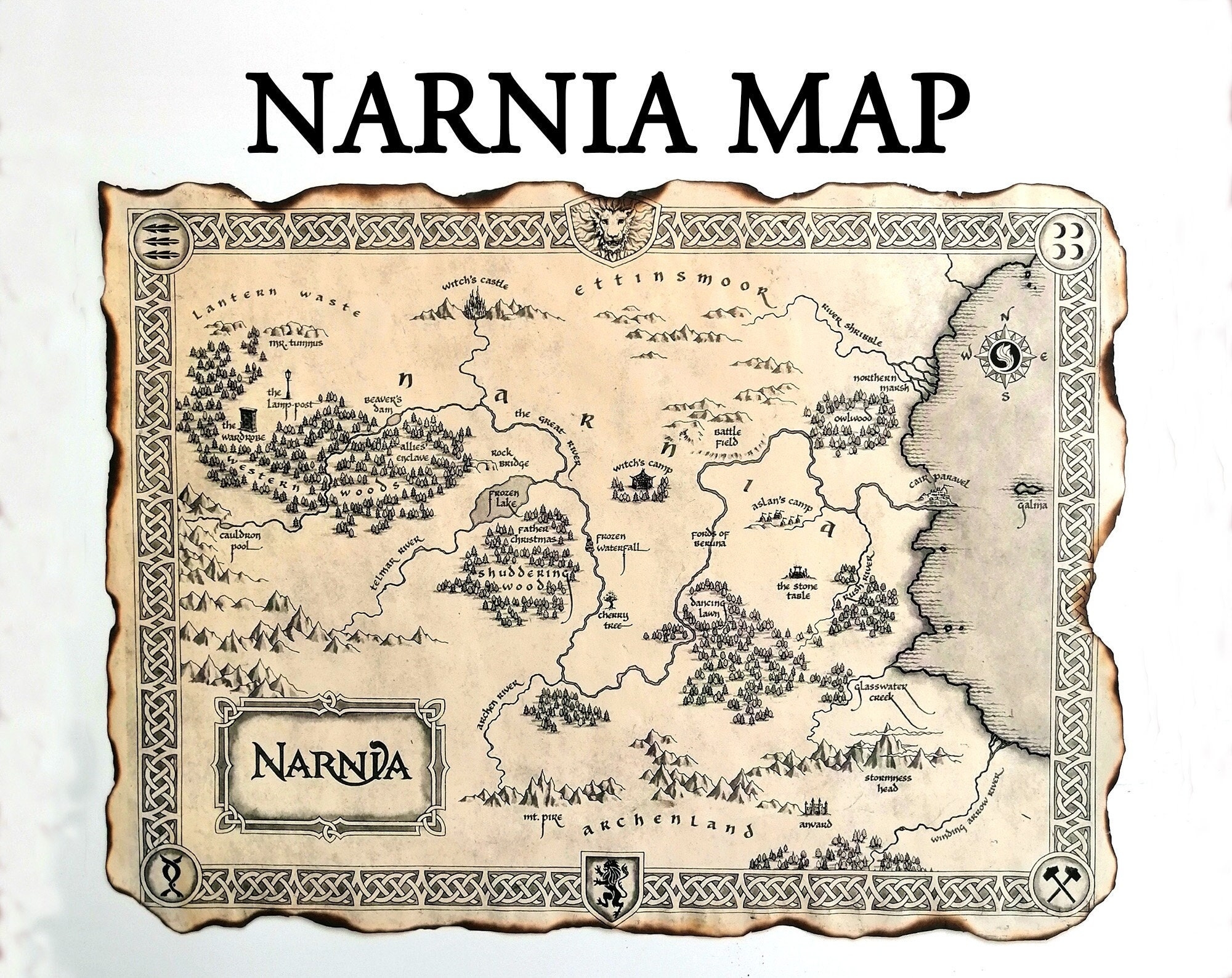 The Chronicles Of Narnia Map Aged Paper Fantasy Wall Art Bookish Gift Etsy Denmark