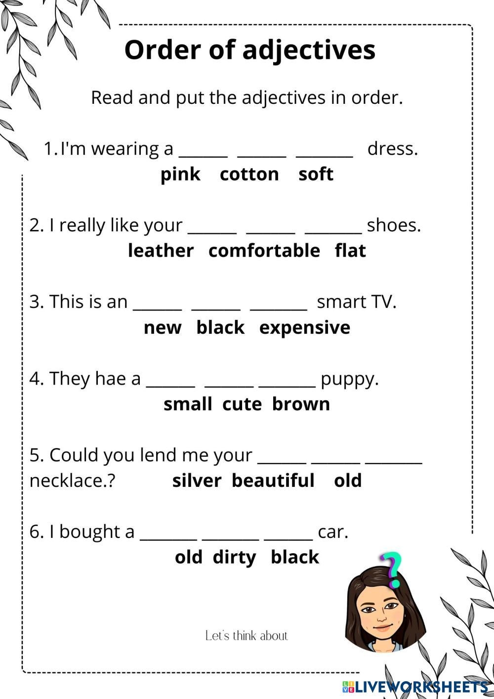 The Order Of Adjectives Worksheets Library