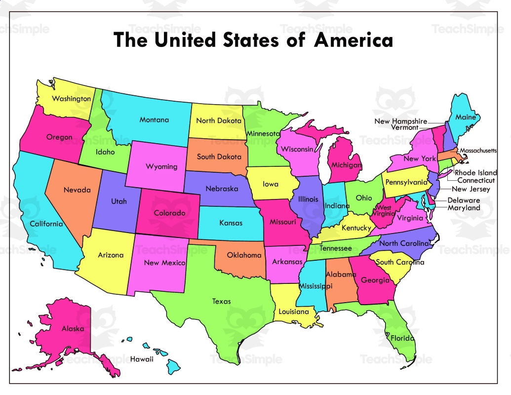 The United States Of America Map Labeled By Teach Simple