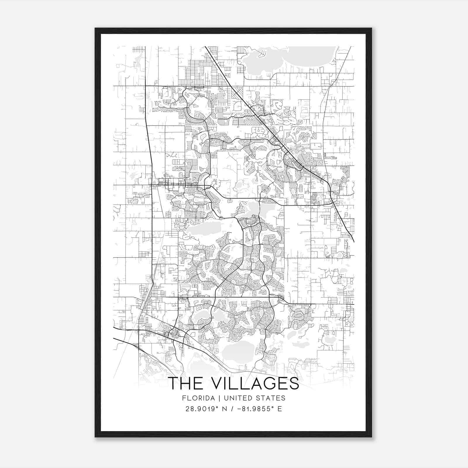 The Villages Florida Map Poster Modern Home Decor Wall Art Print Custom Maps Posters