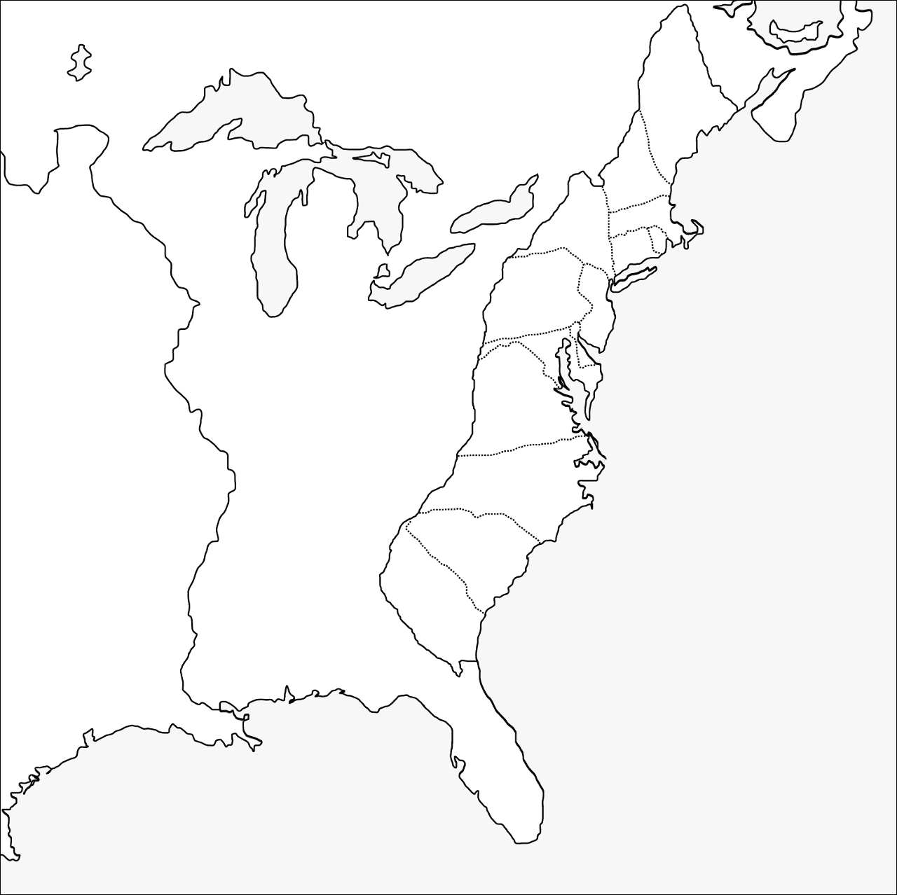 Thirteen Colonies Blank Map Coloring Page Free Printable