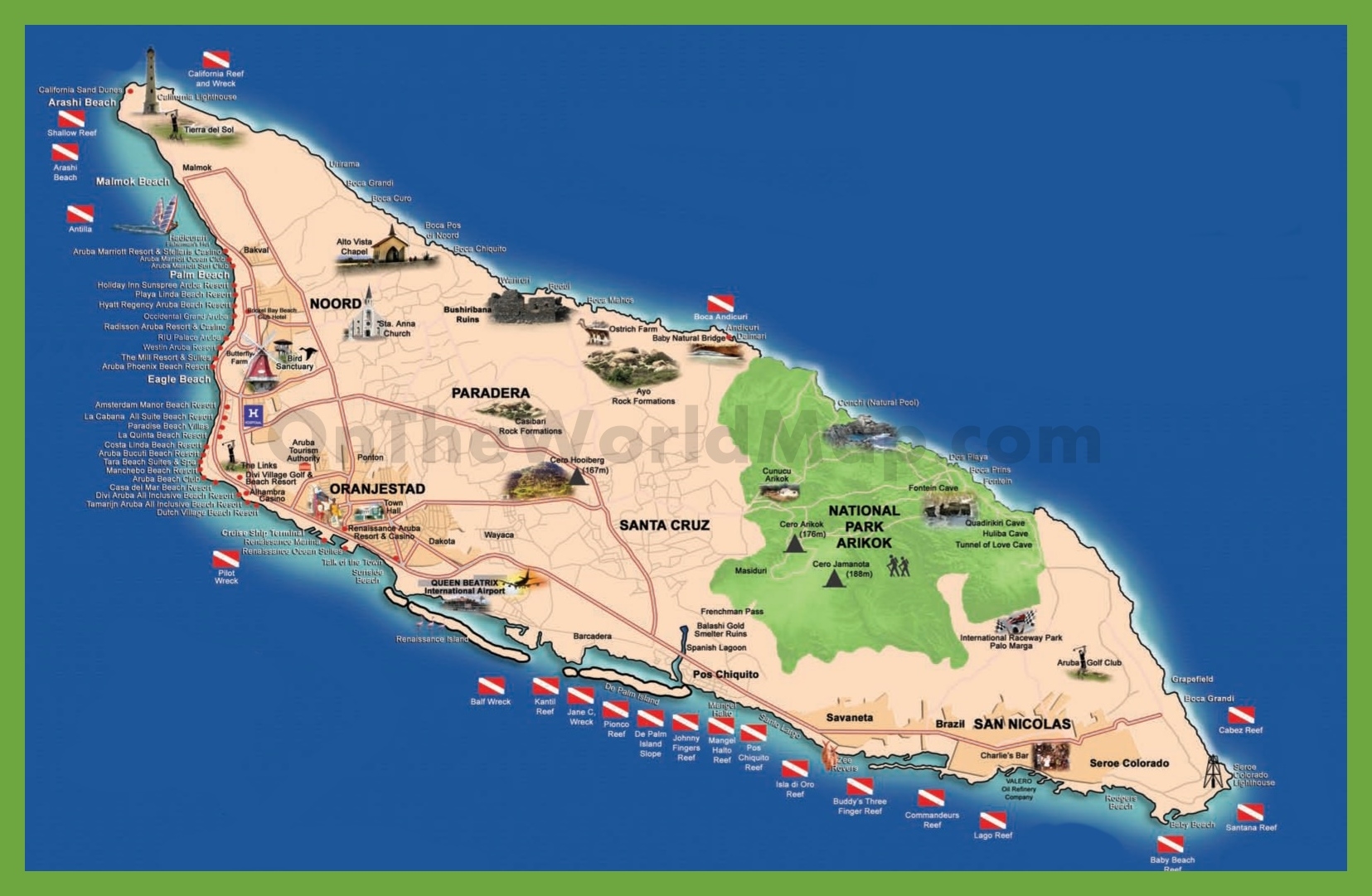 Tourist Map Of Aruba Ontheworldmap