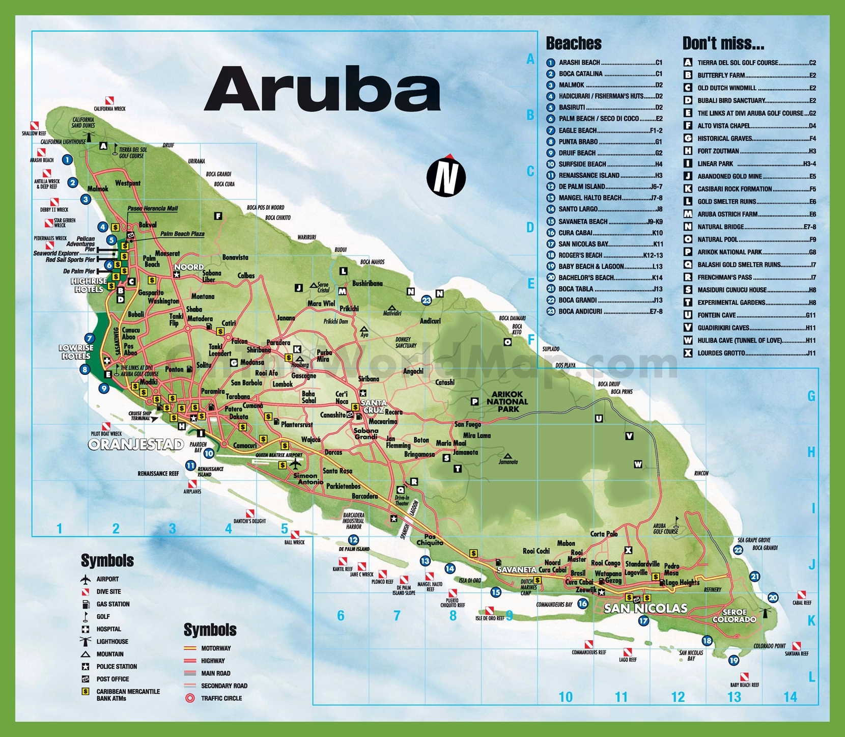 Travel Map Of Aruba Ontheworldmap