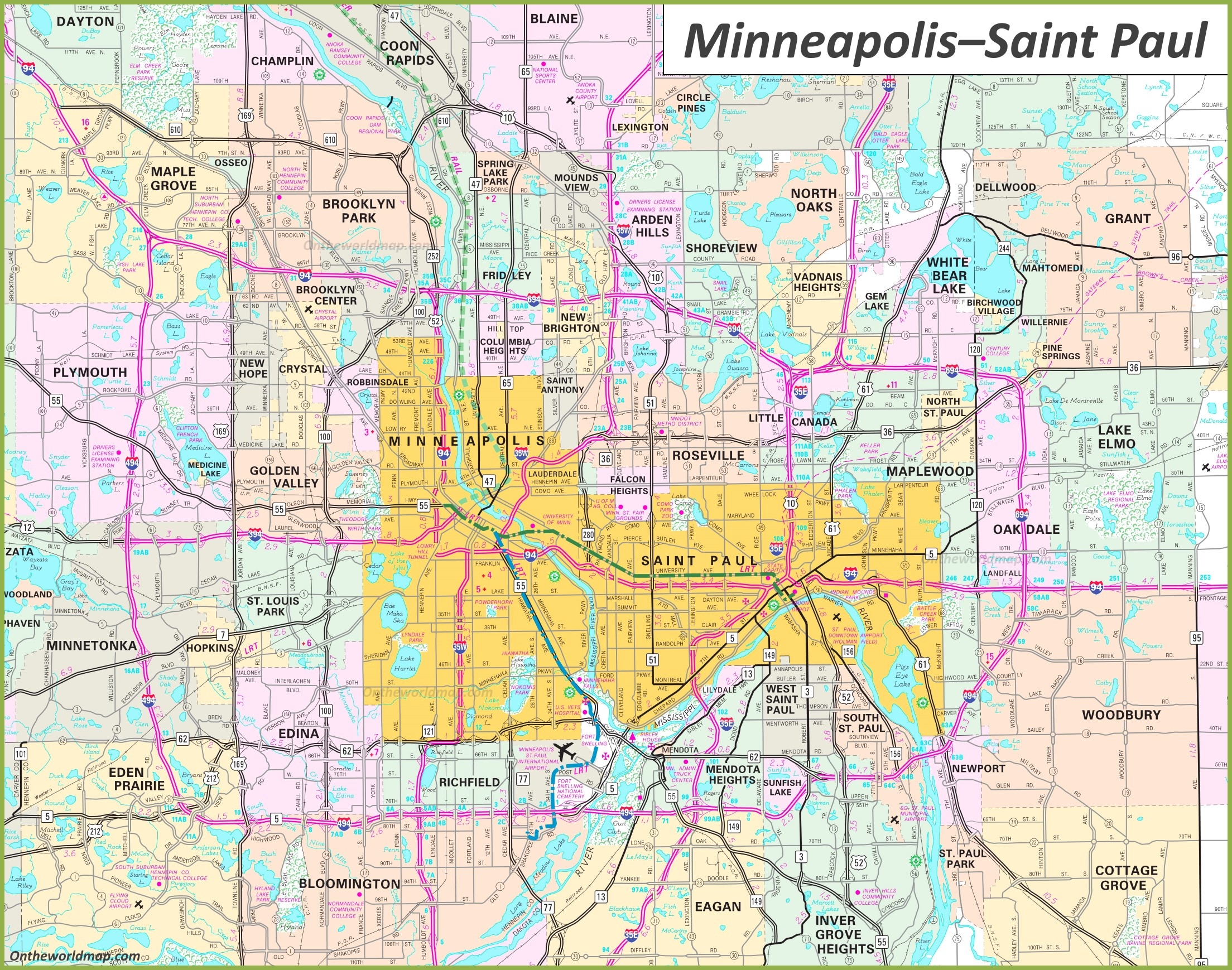 Twin Cities Map Minneapolis Saint Paul Map Ontheworldmap