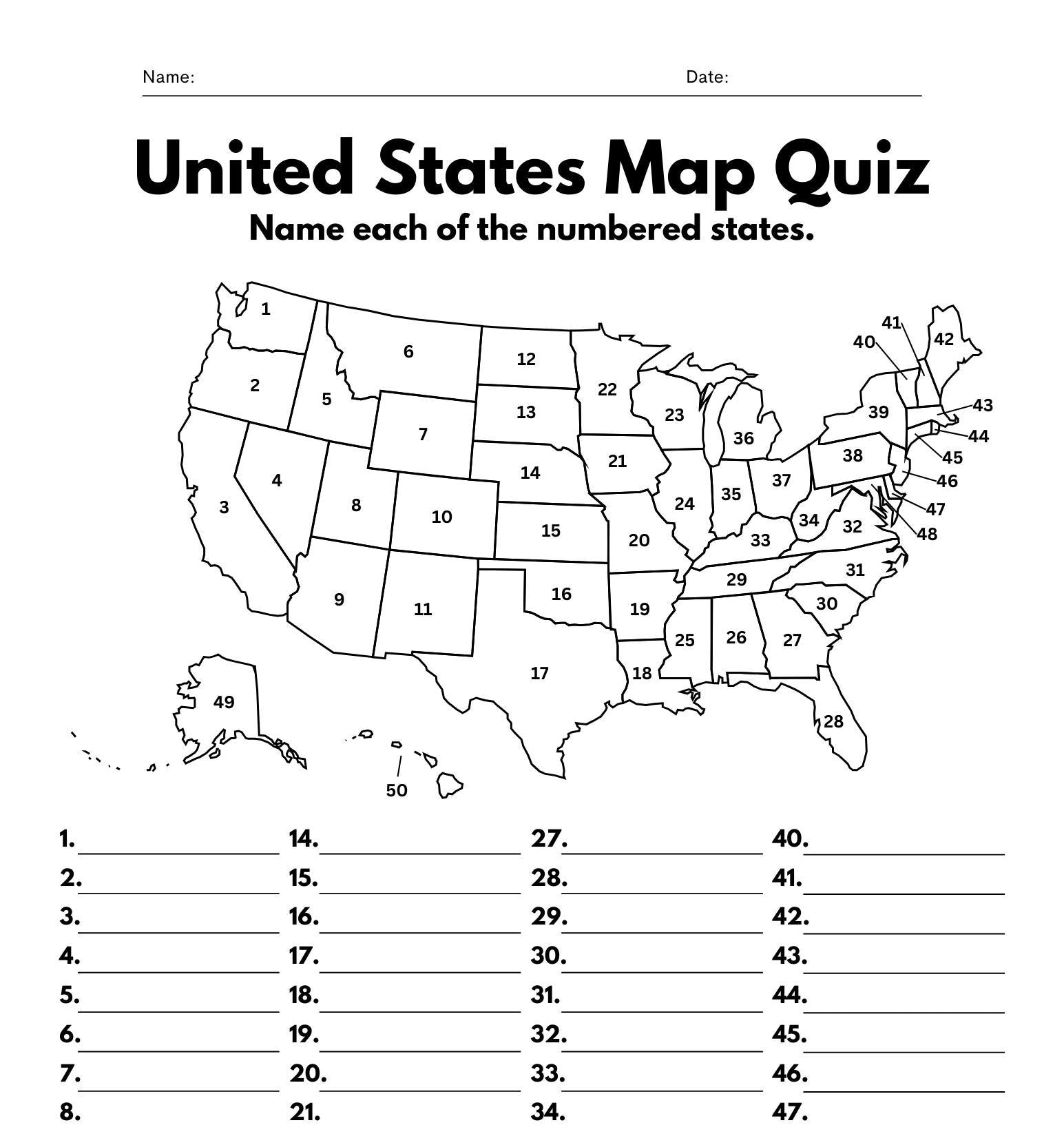 United States Map Quiz Worksheet 2 Pages Etsy