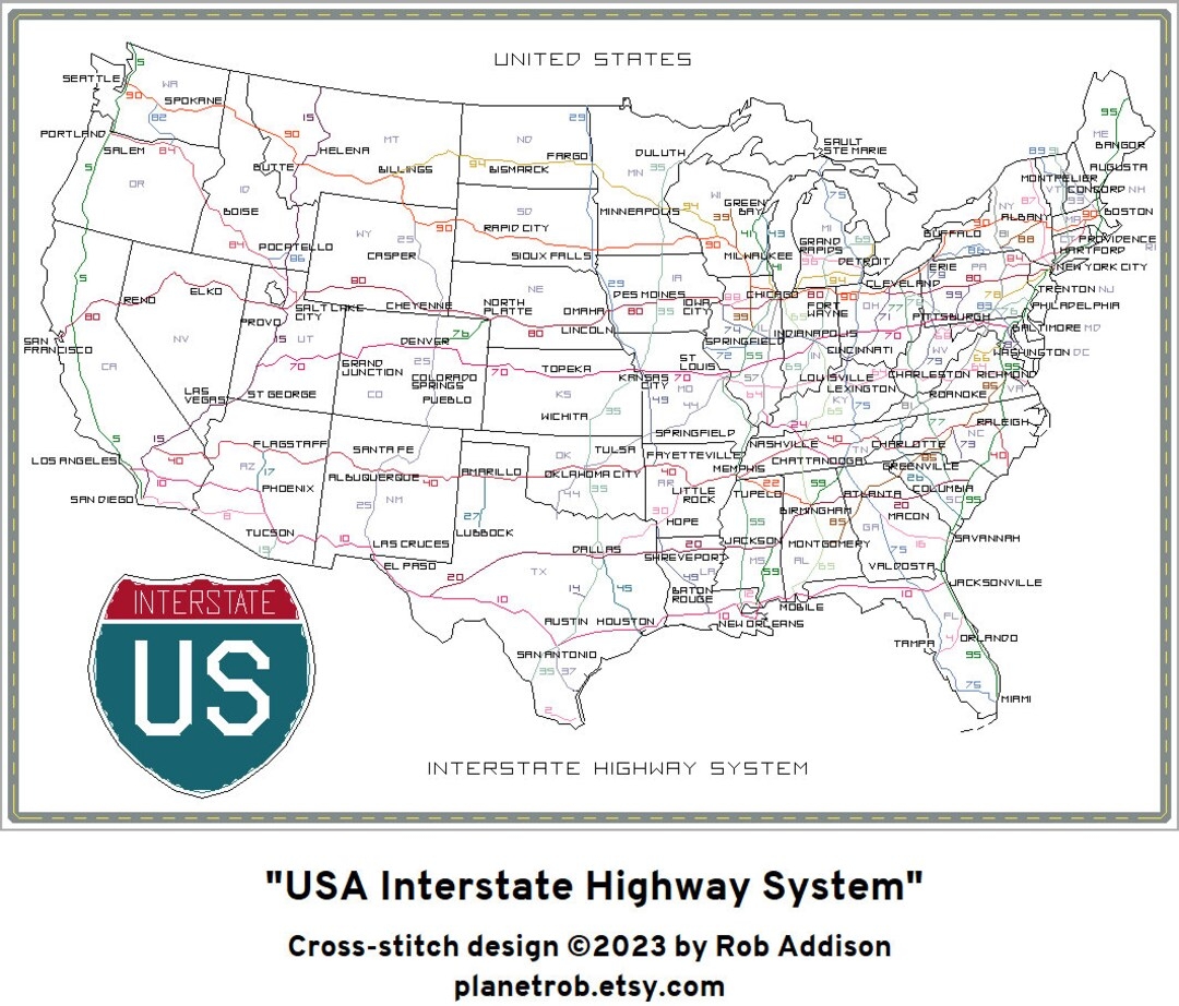 US Interstate Highway Map Cross stitch Pattern PDF Download Etsy US Interstate Highway Map Cross stitch Pattern PDF Download Etsy