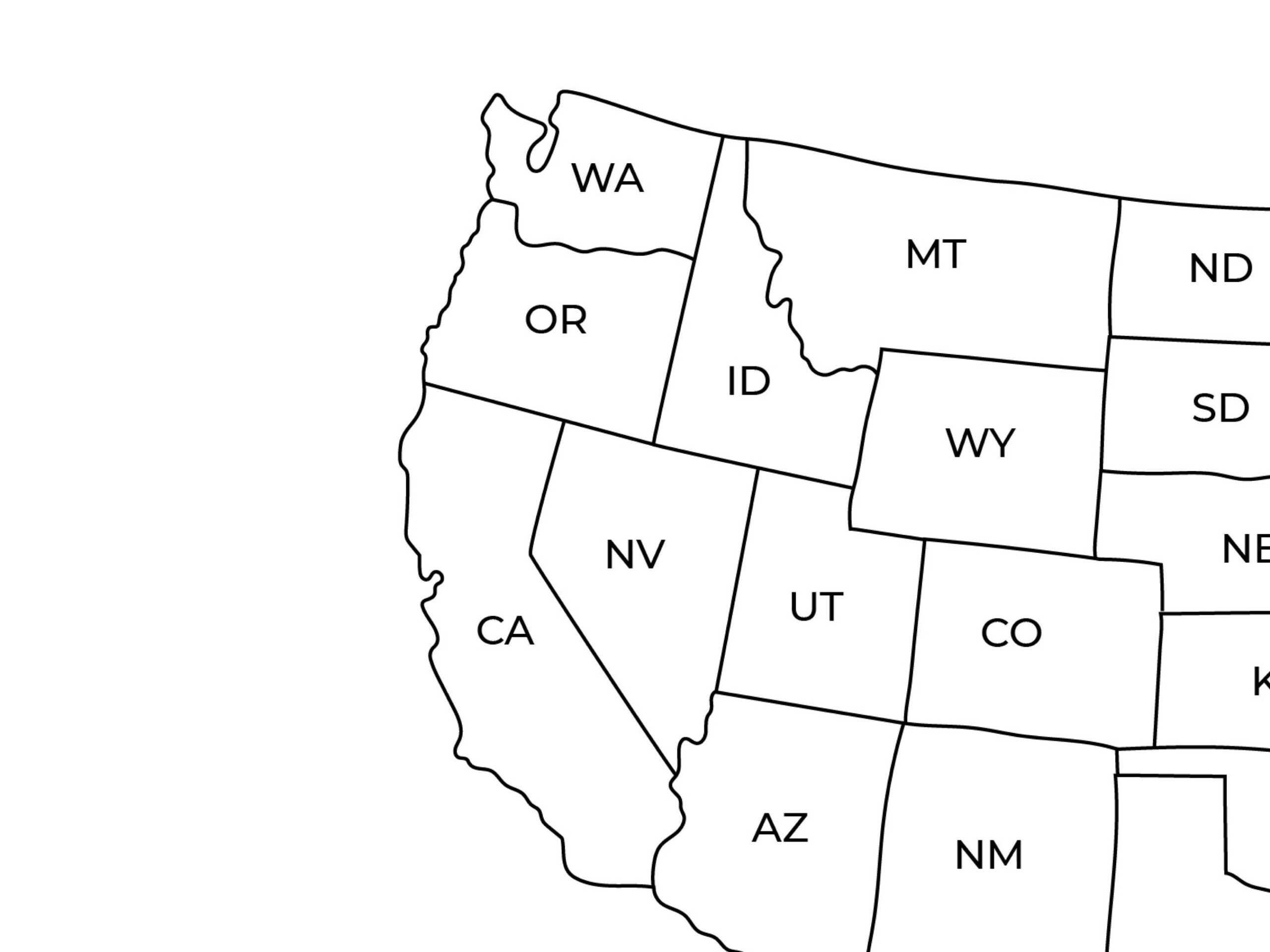 US Map With State Names Printable Contiguous USA Alaska Hawaii Black White Simple Etsy