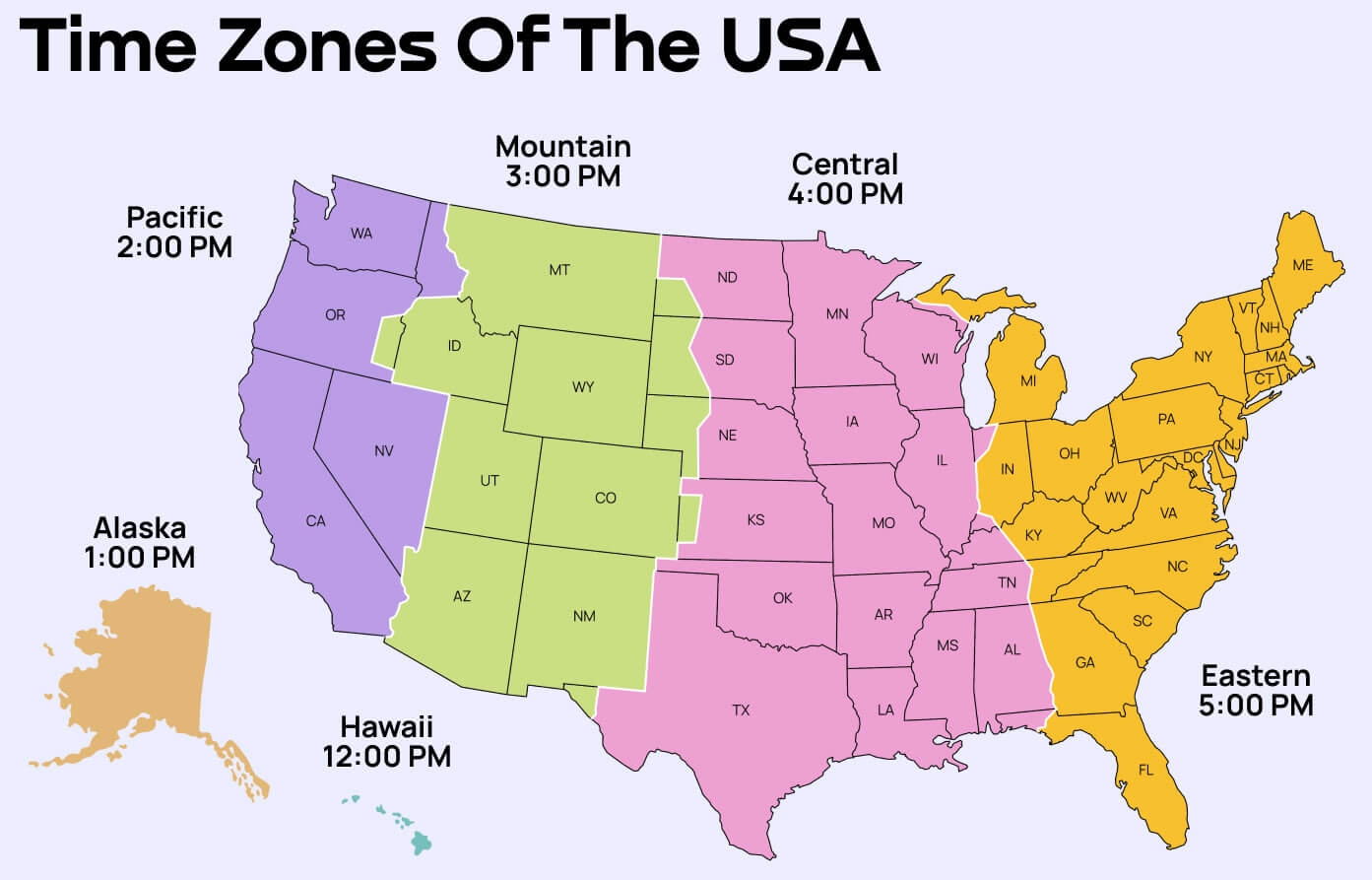 US Time Zone Map Guide Of The World