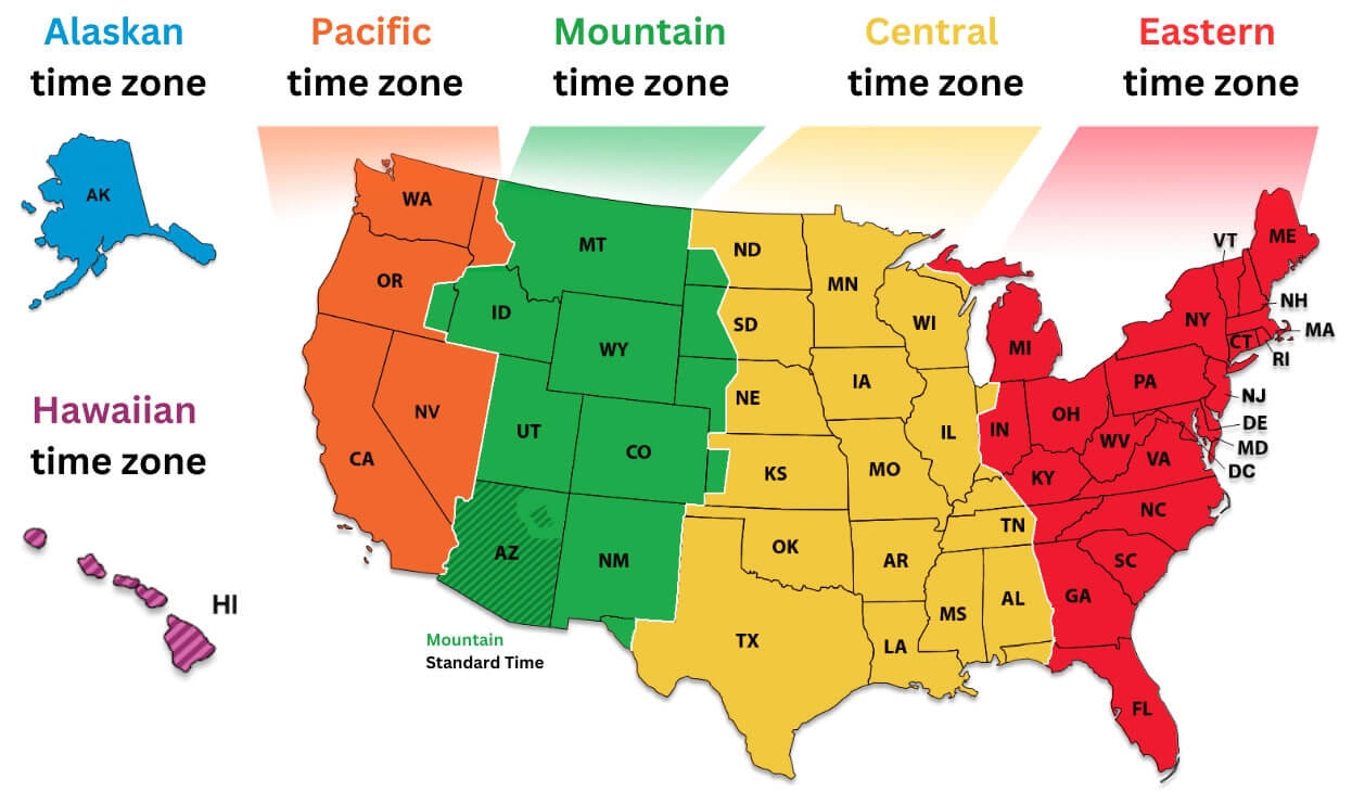 US Time Zone Map Guide Of The World