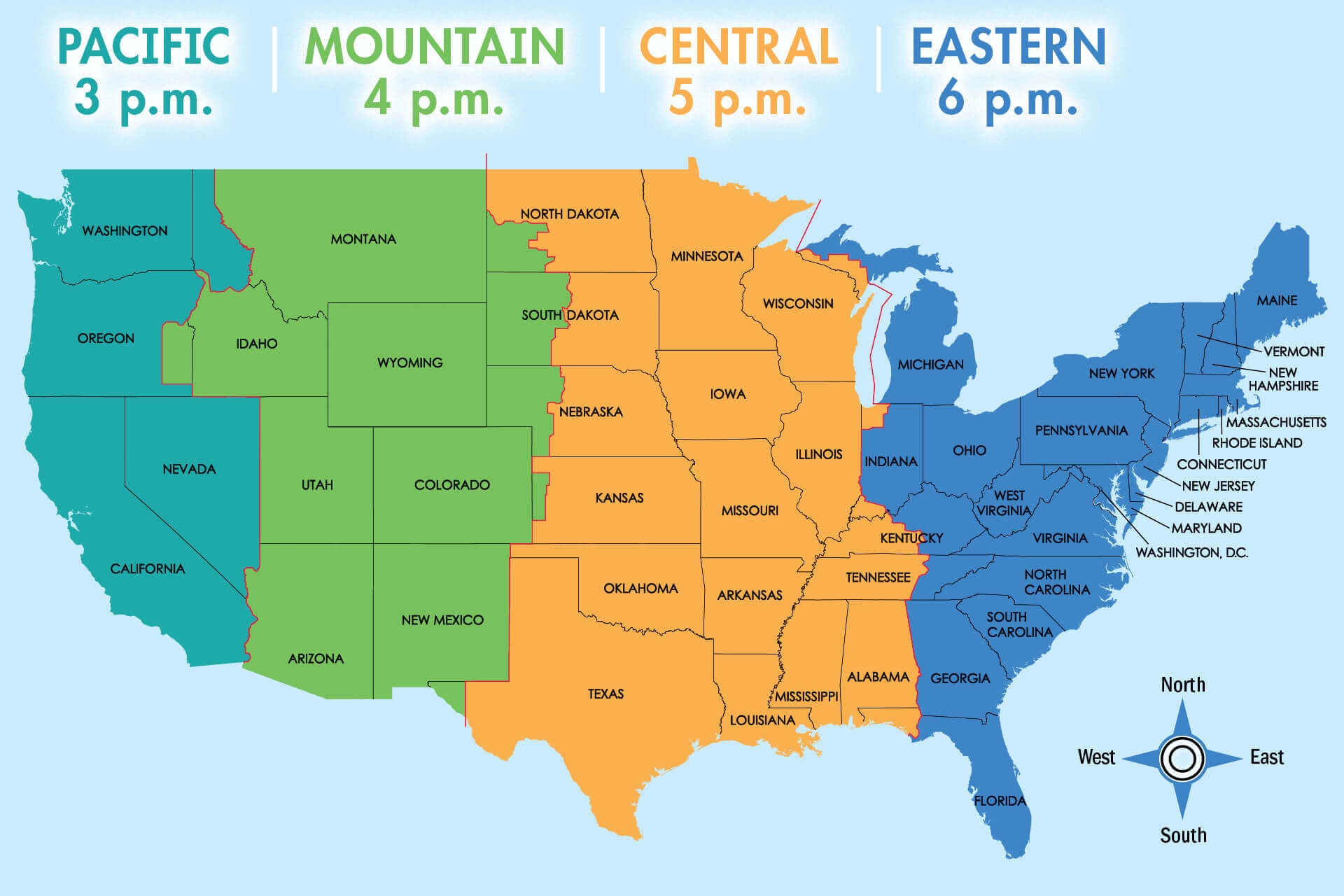 US Time Zone Map Guide Of The World