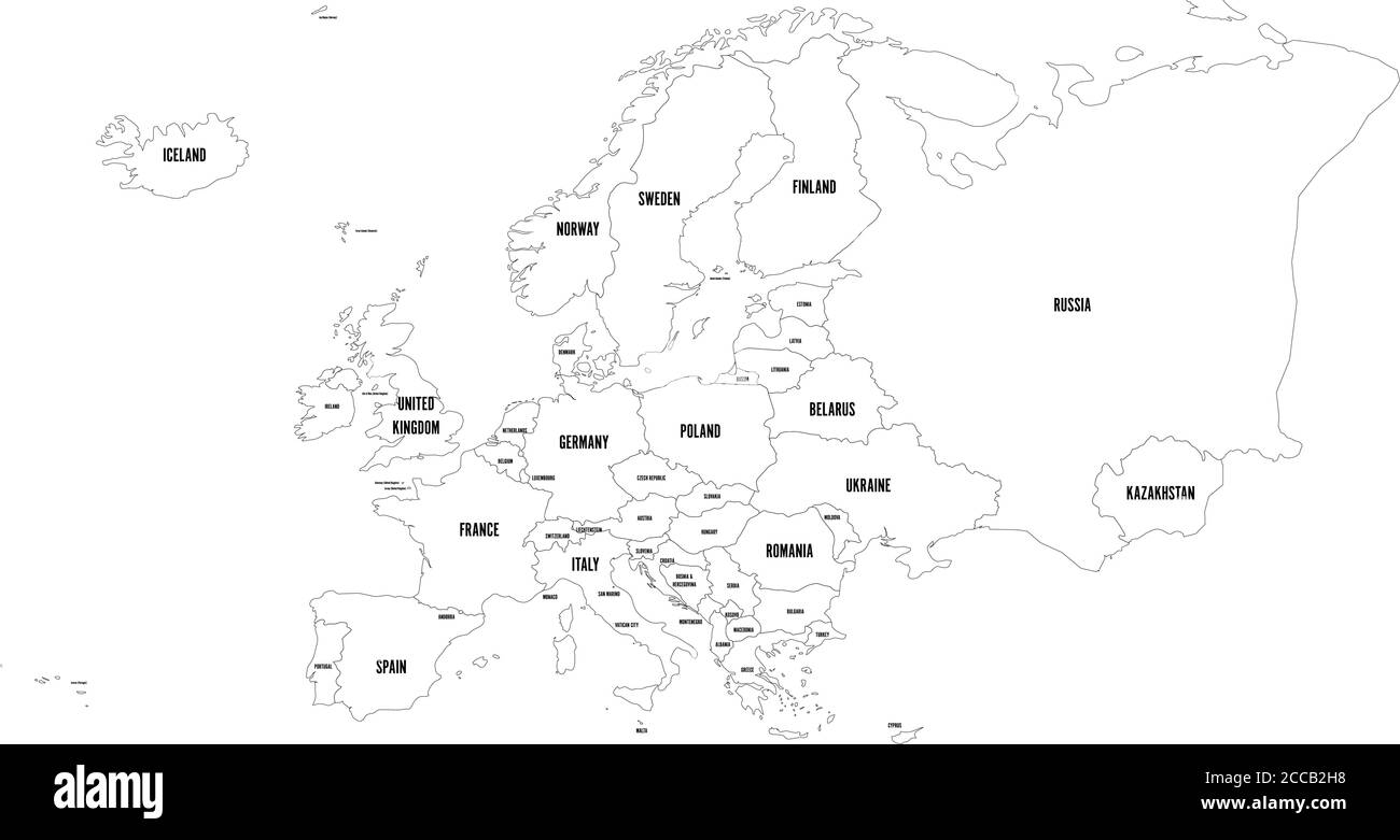 Vector Outline Map Of Europe Simplified Vector Map Made Of Black State Contours On White Background With Black Europe Countries Labels Stock Vector Image Art Alamy