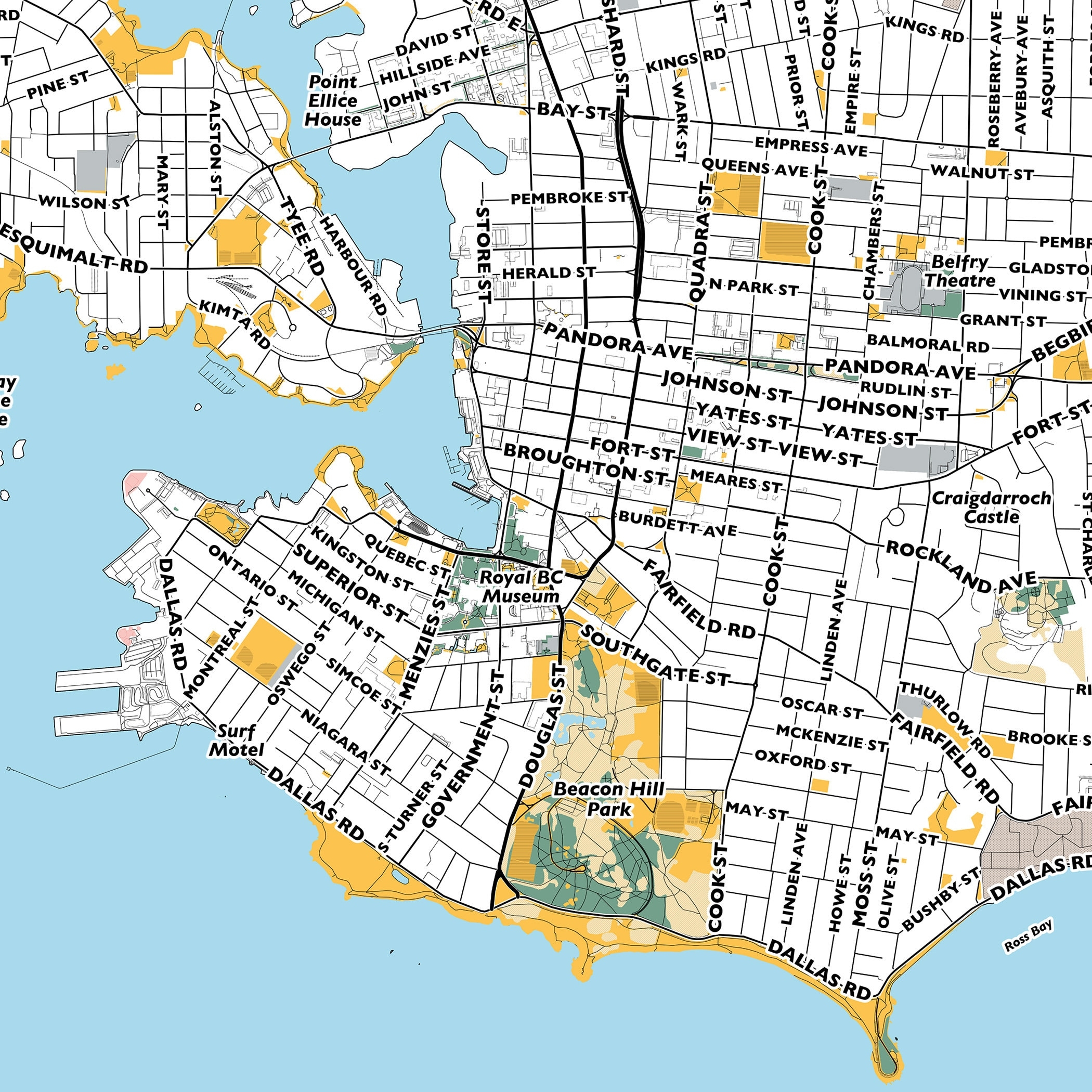 Victoria Map Print Street Names Victoria Print Printable Map Of Victoria City Map Art Victoria British Columbia Map Travel Gift Poster Etsy