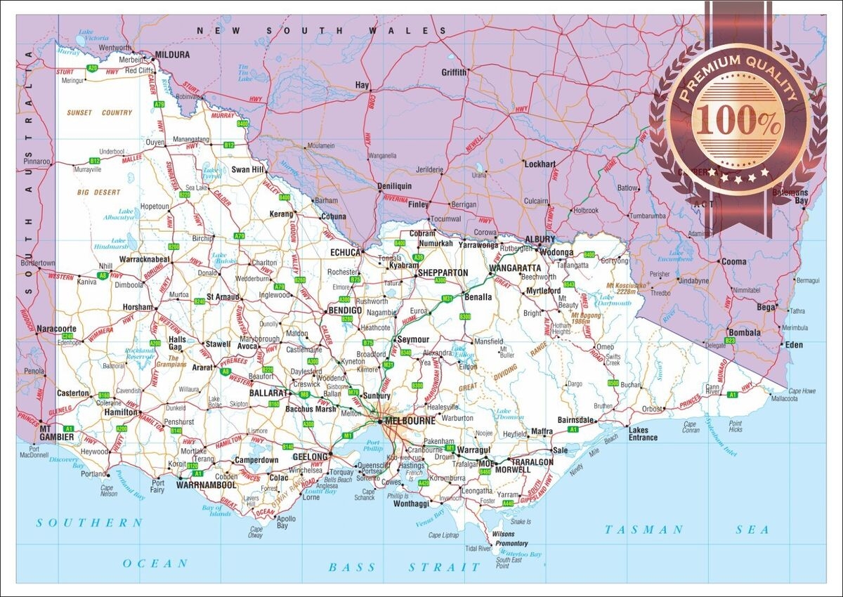 VICTORIA STATE ROADS VIC MAP OF AUSTRALIA AUS WALL CHART PRINT PREMIUM POSTER EBay