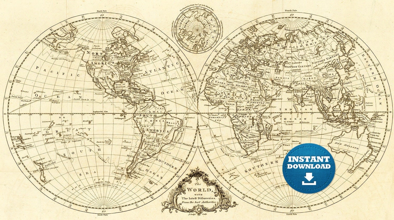 Vintage World Map Print Antique Two Colors Drawing digital Download Etsy