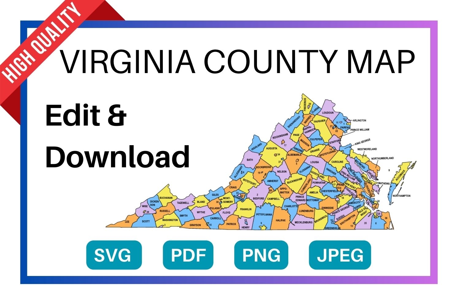 Virginia County Map Editable Printable State County Maps