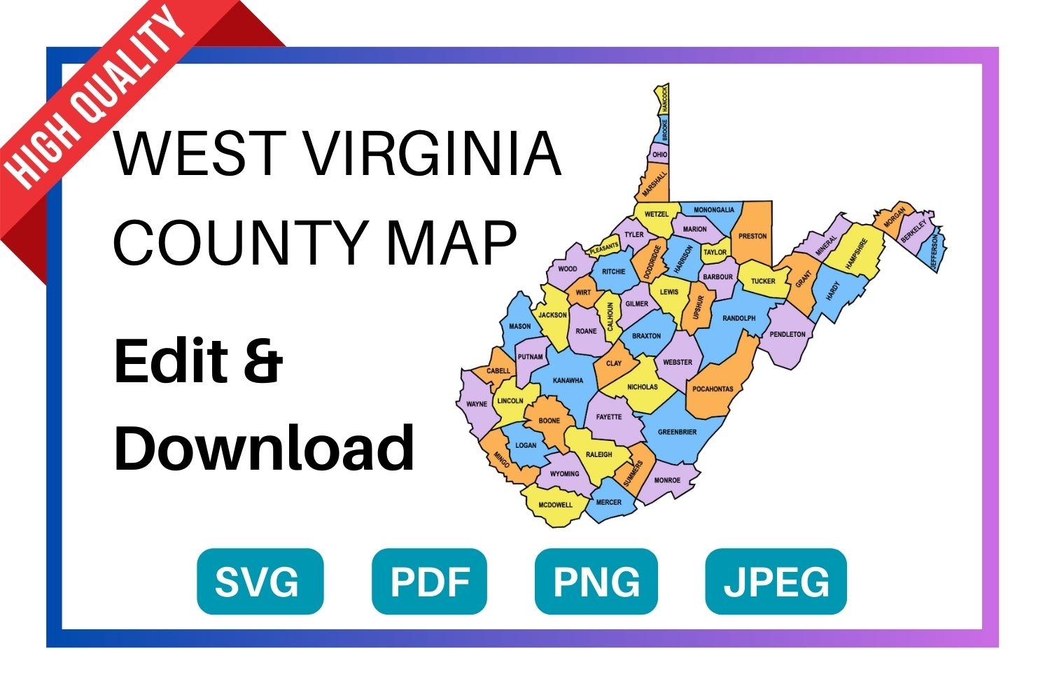 West Virginia County Map Editable Printable State County Maps
