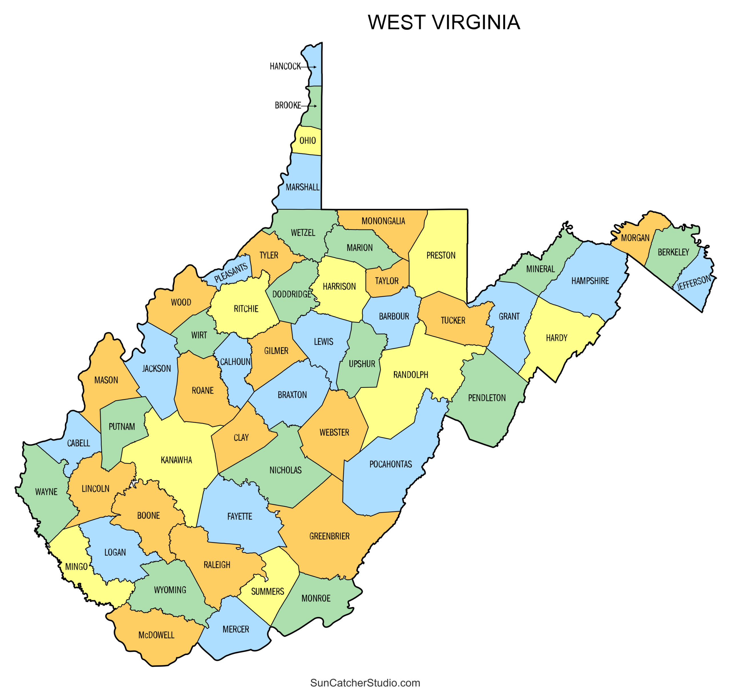 West Virginia County Map Printable State Map With County Lines Free Printables Lettering SVG Files Tools Apps