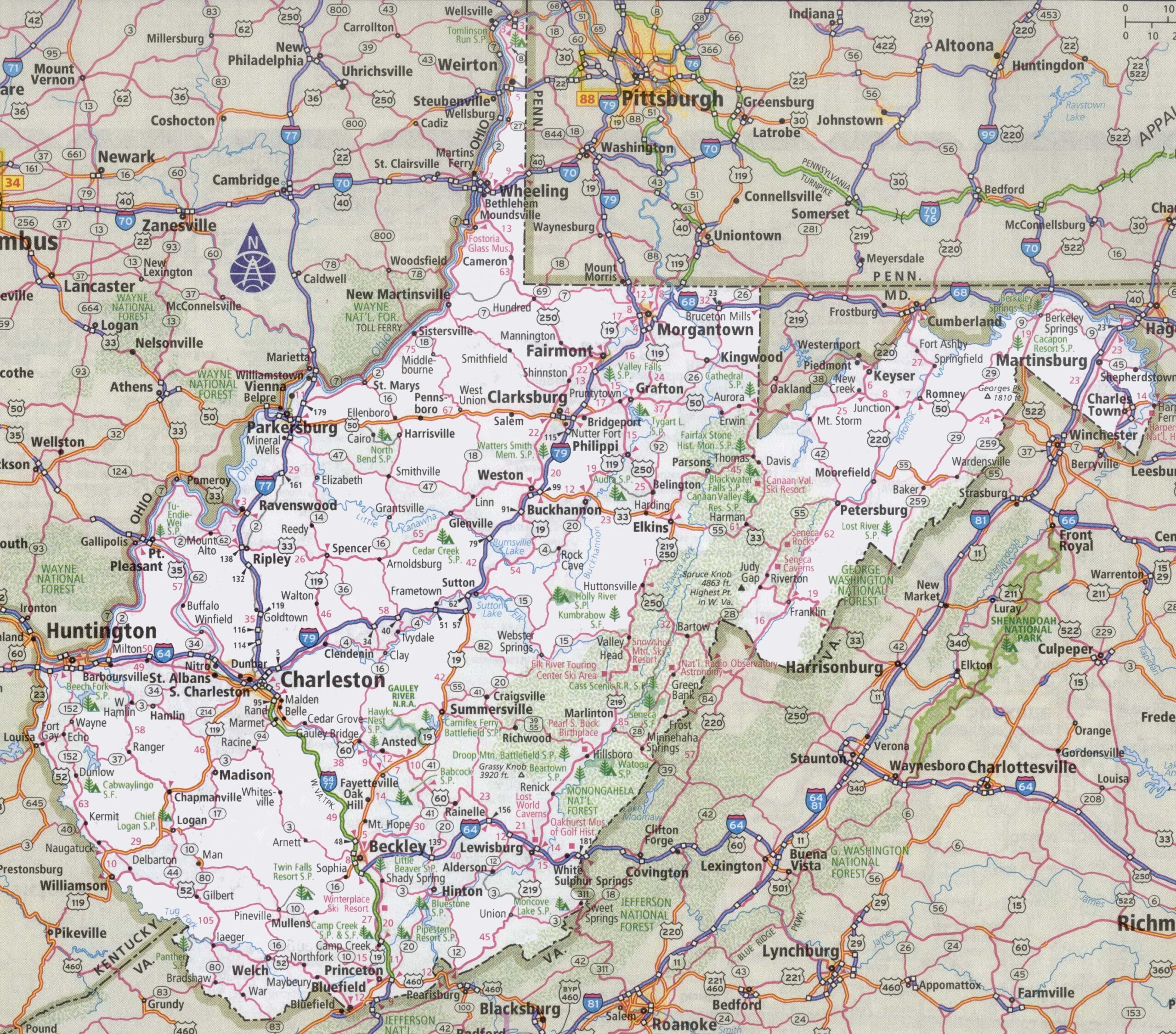 West Virginia Road Map Ontheworldmap