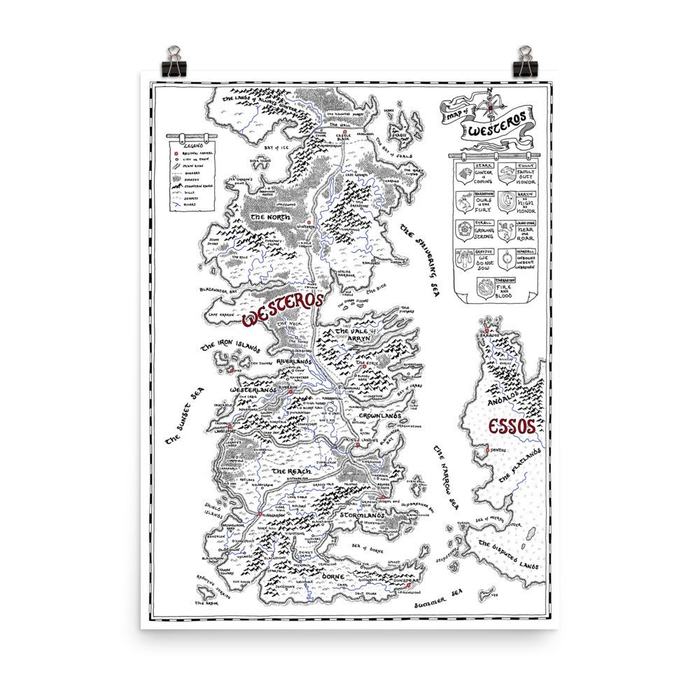 Westeros Map Art Print Game Of Thrones Gicl e Fantasy Wall Decor Etsy