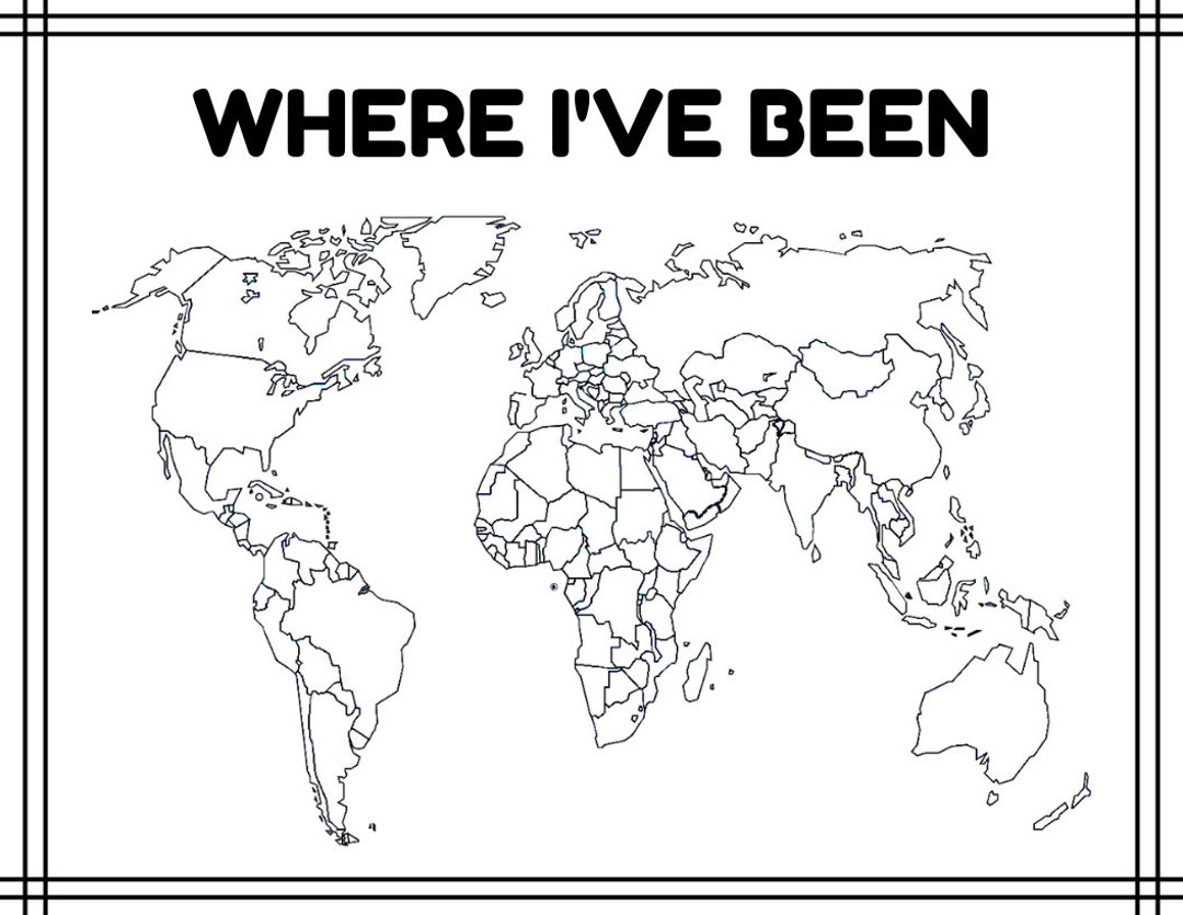 Where I ve Been World Map Colorable Travel Tracker digital Print Etsy